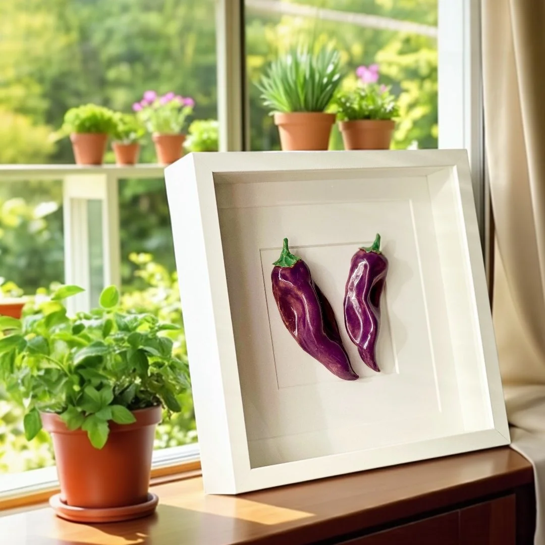 ceramic kitchen wall art - purple peppers 1.jpg