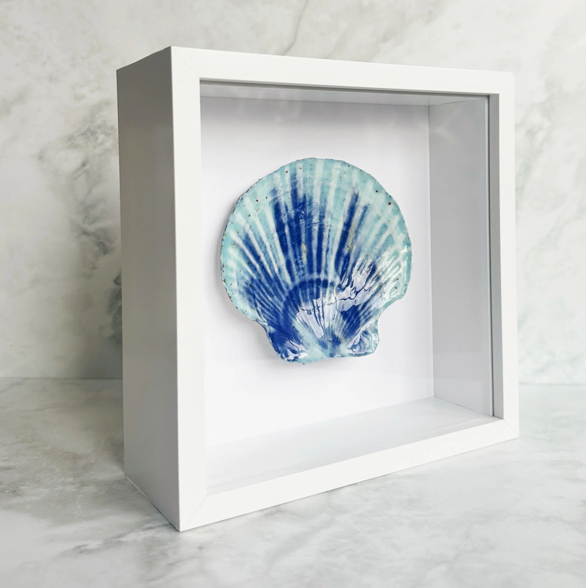 Beach Art Coastal Wall Art – Handmade Porcelain Shell Art Framed Coastal Decor