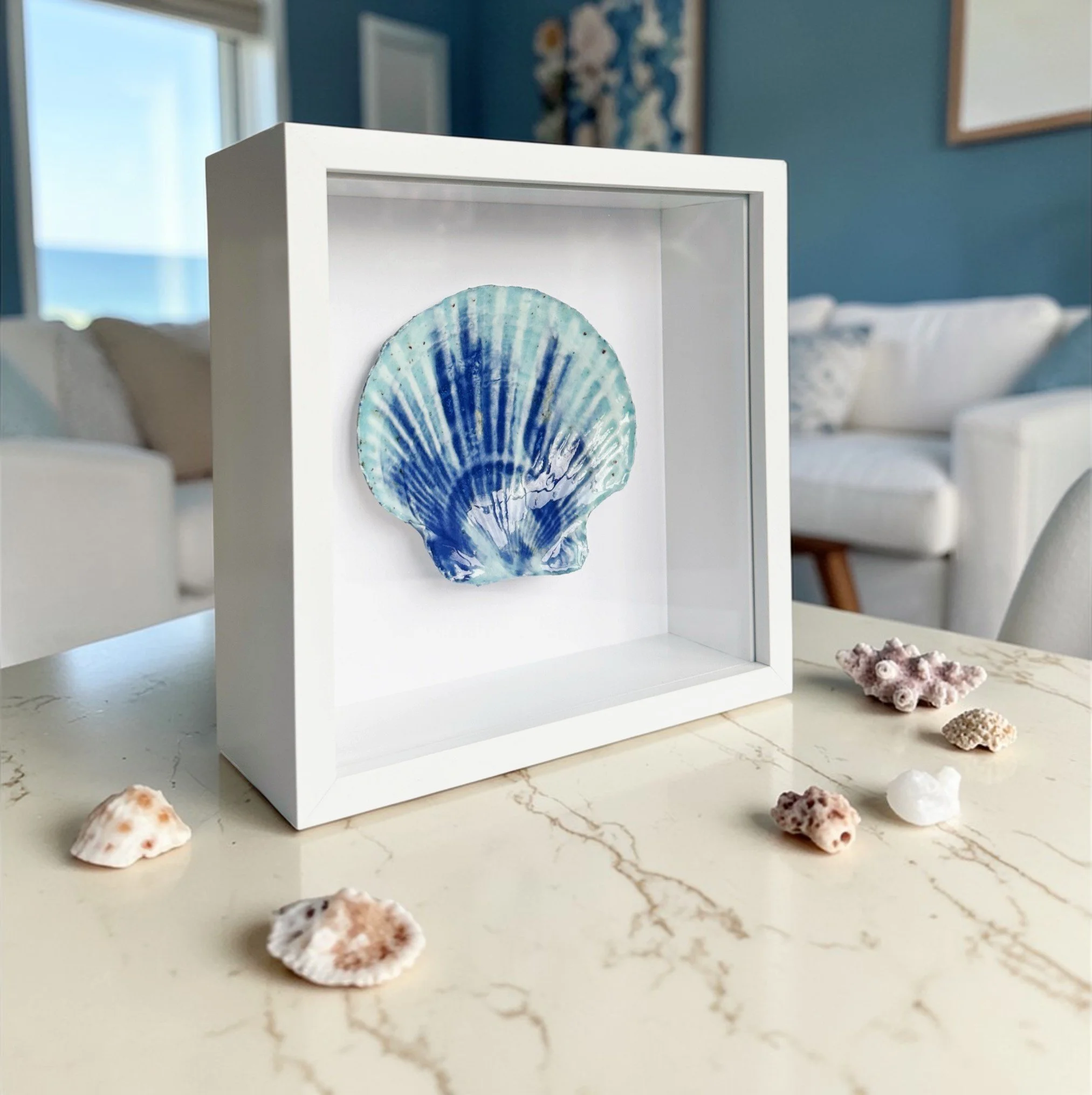 Beach Art Coastal Wall Art – Handmade Porcelain Shell Art Framed Coastal Decor