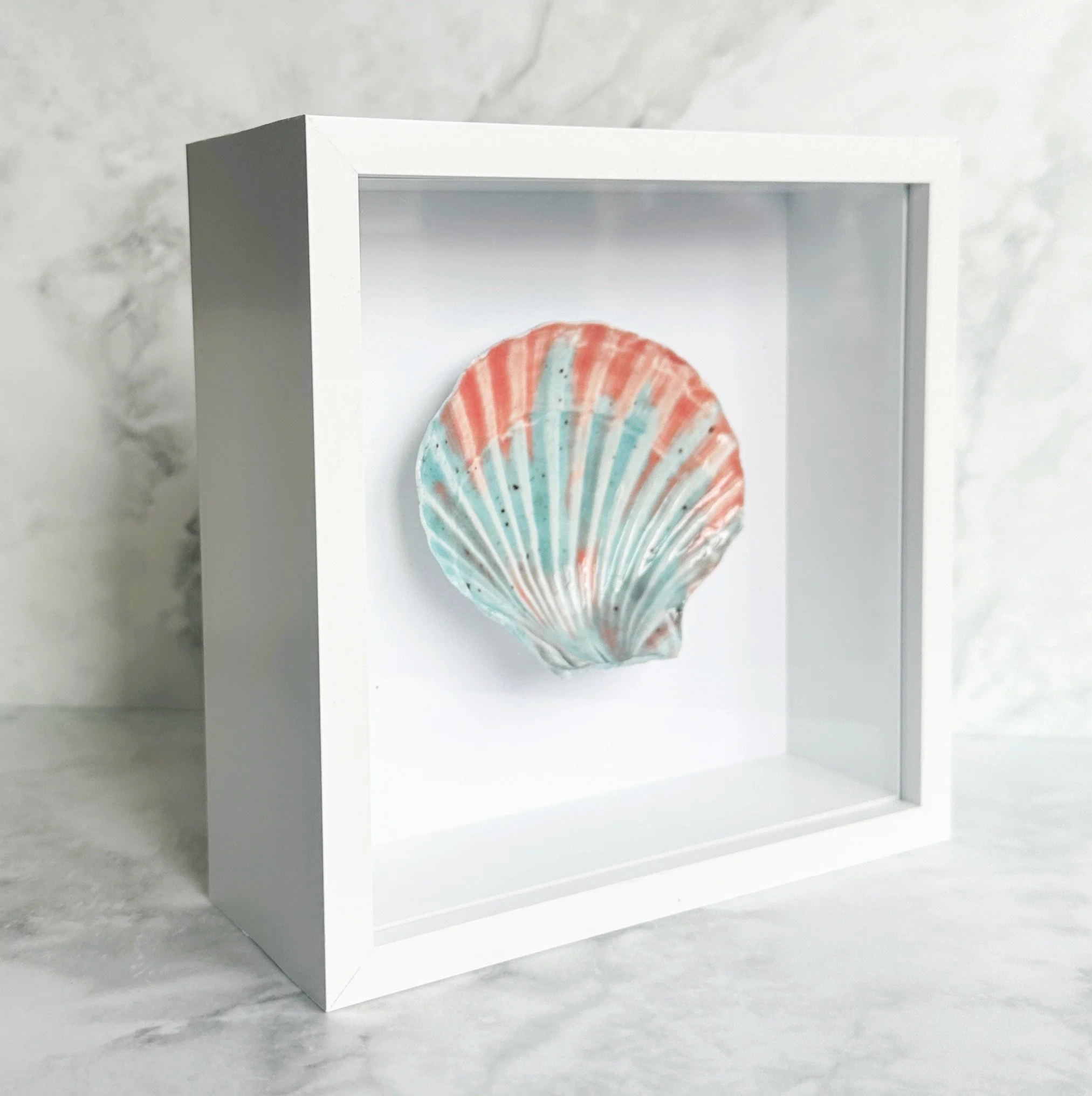 Beach Art – Handmade Porcelain Shell Art Framed Coastal Wall Art Inspired by the Sea