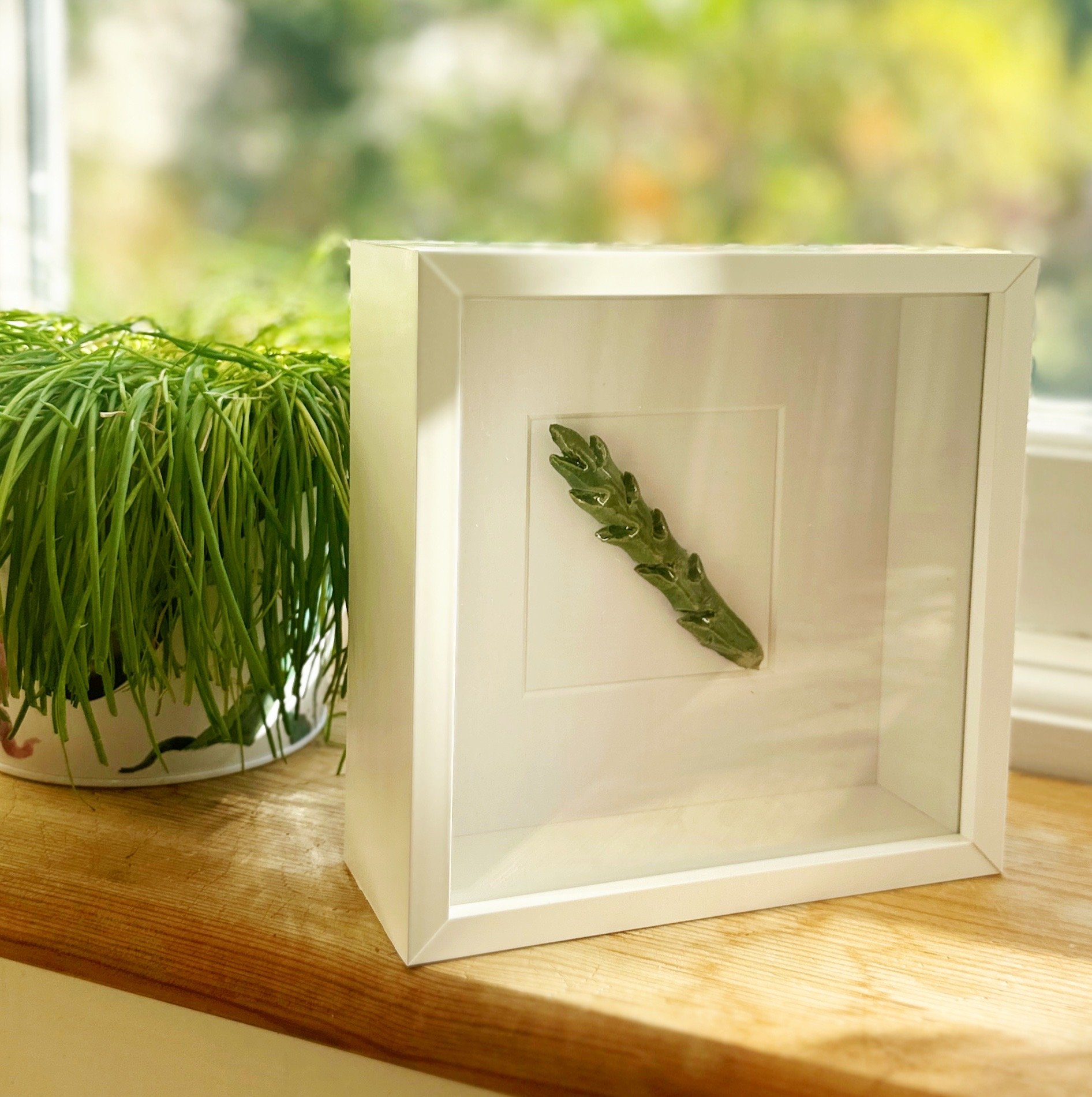 Ceramic asparagus stem. Food artwork. Handmade ceramic vegetables for kitchen wall art.