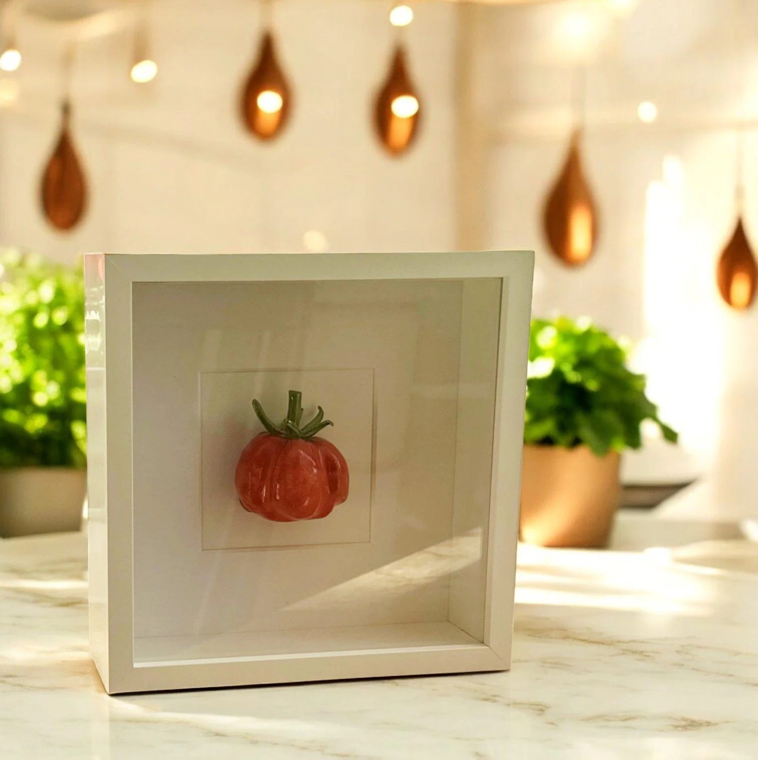 unique kitchen artwork - framed ceramic tomato