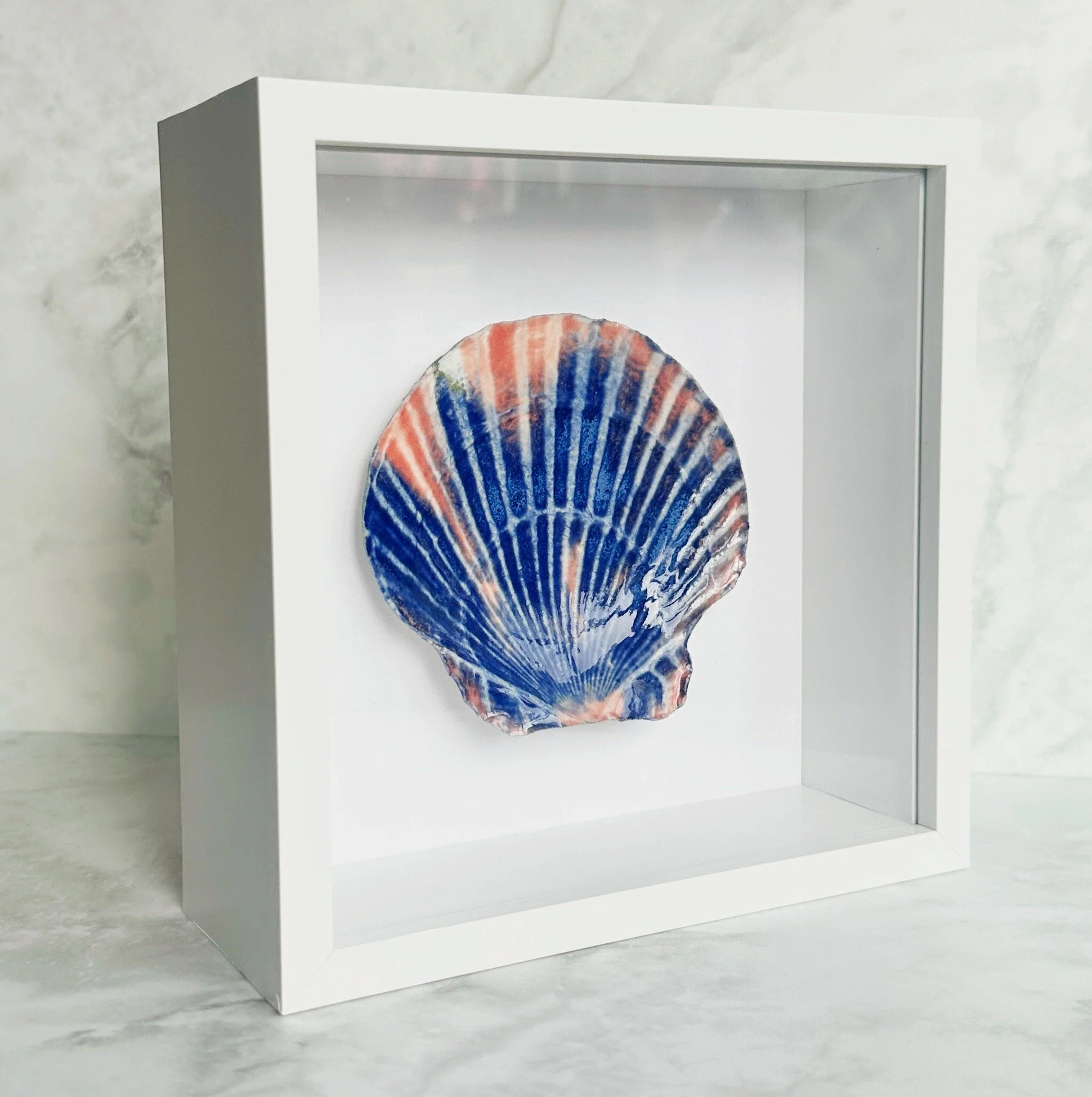 Framed Porcelain Shell Art – Handcrafted Beach Art for Elegant Coastal Wall Decor