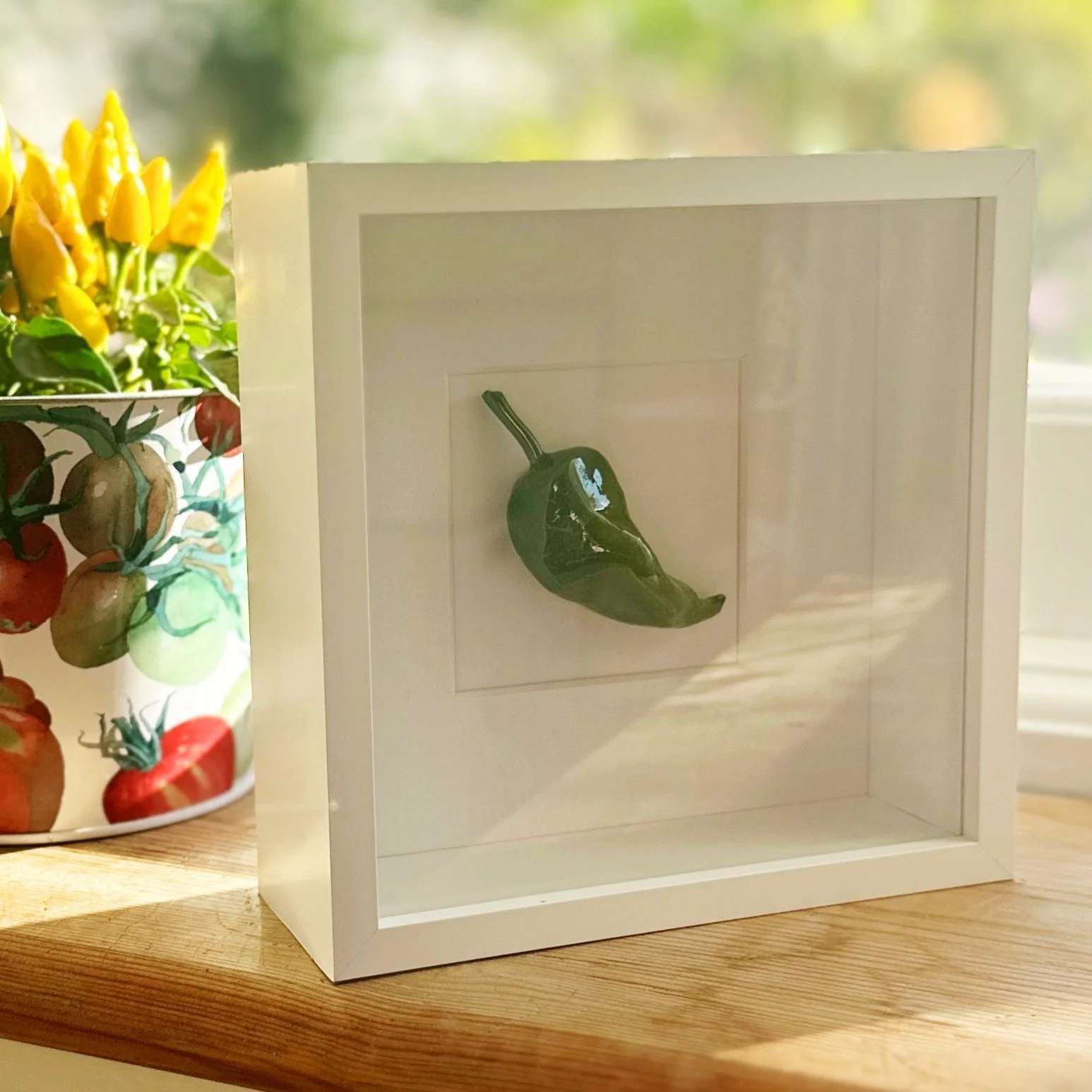 Ceramic padron pepper. Food artwork. Handmade ceramic vegetables for kitchen wall art.