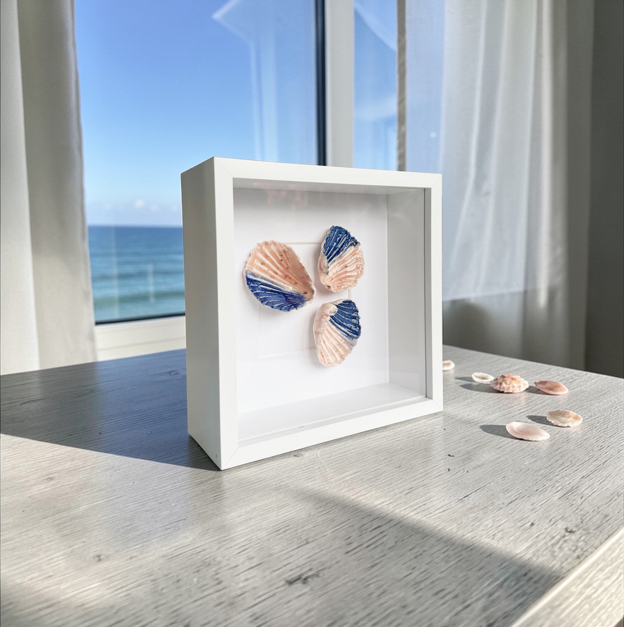 Handcrafted Beach Art – Framed Porcelain Shell Art | Coastal Wall Art | Elegant Coastal Decor