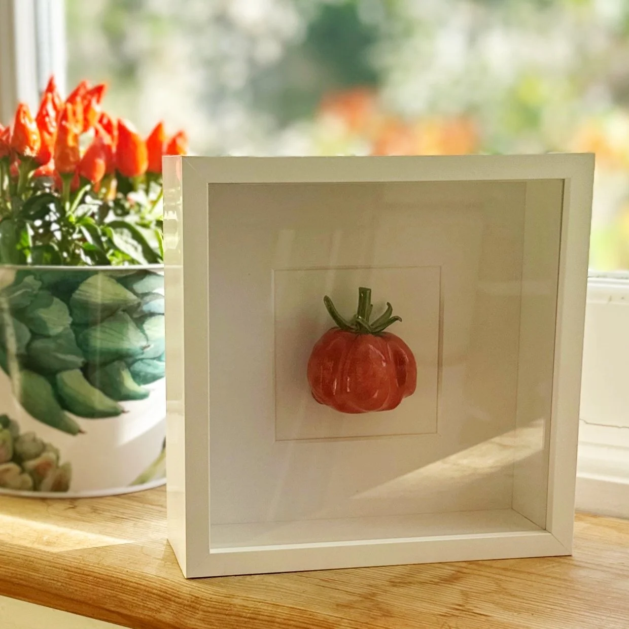 Ceramic red tomato. Food artwork. Handmade ceramic vegetables for kitchen wall art.