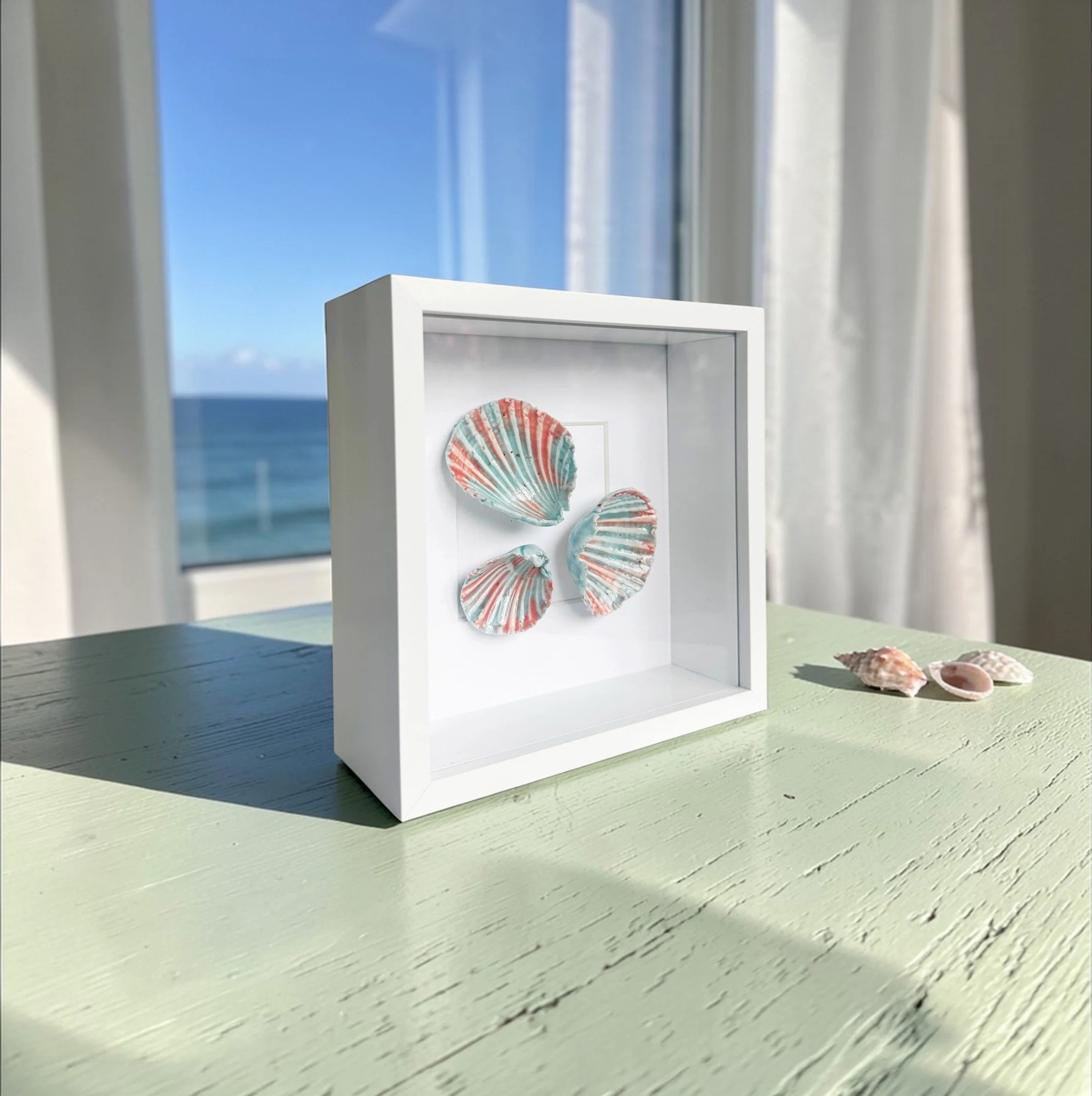 Luxury Coastal Wall Art – Handcrafted Porcelain Shell Beach Art in Framed Coastal Decor