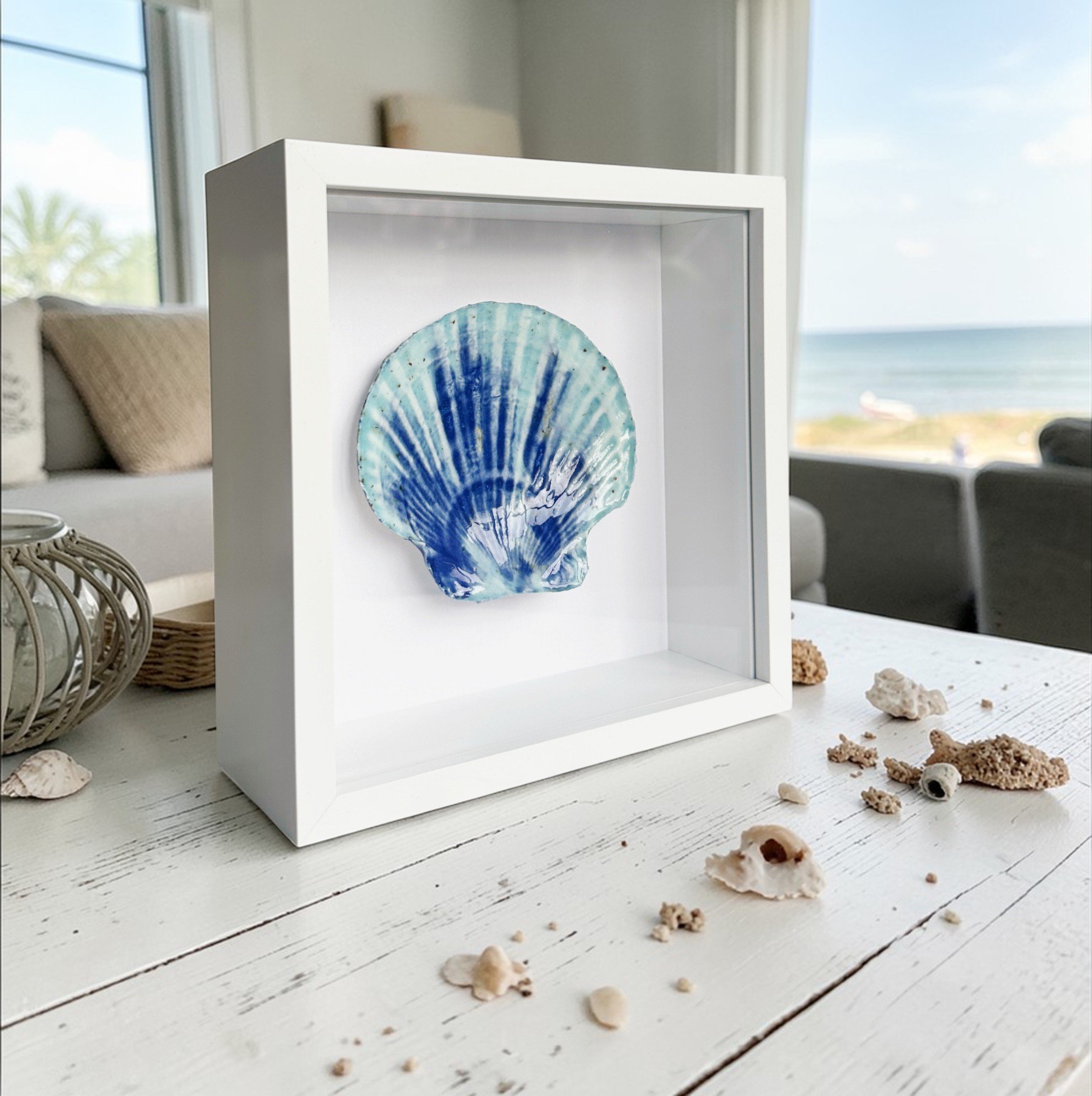Beach Art Coastal Wall Art – Handmade Porcelain Shell Art Framed Coastal Decor
