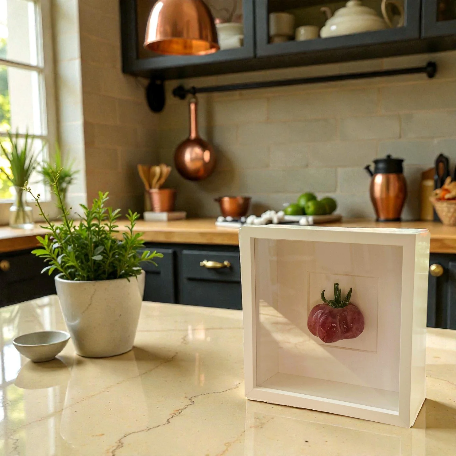 kitchen decor - framed ceramic purple tomato