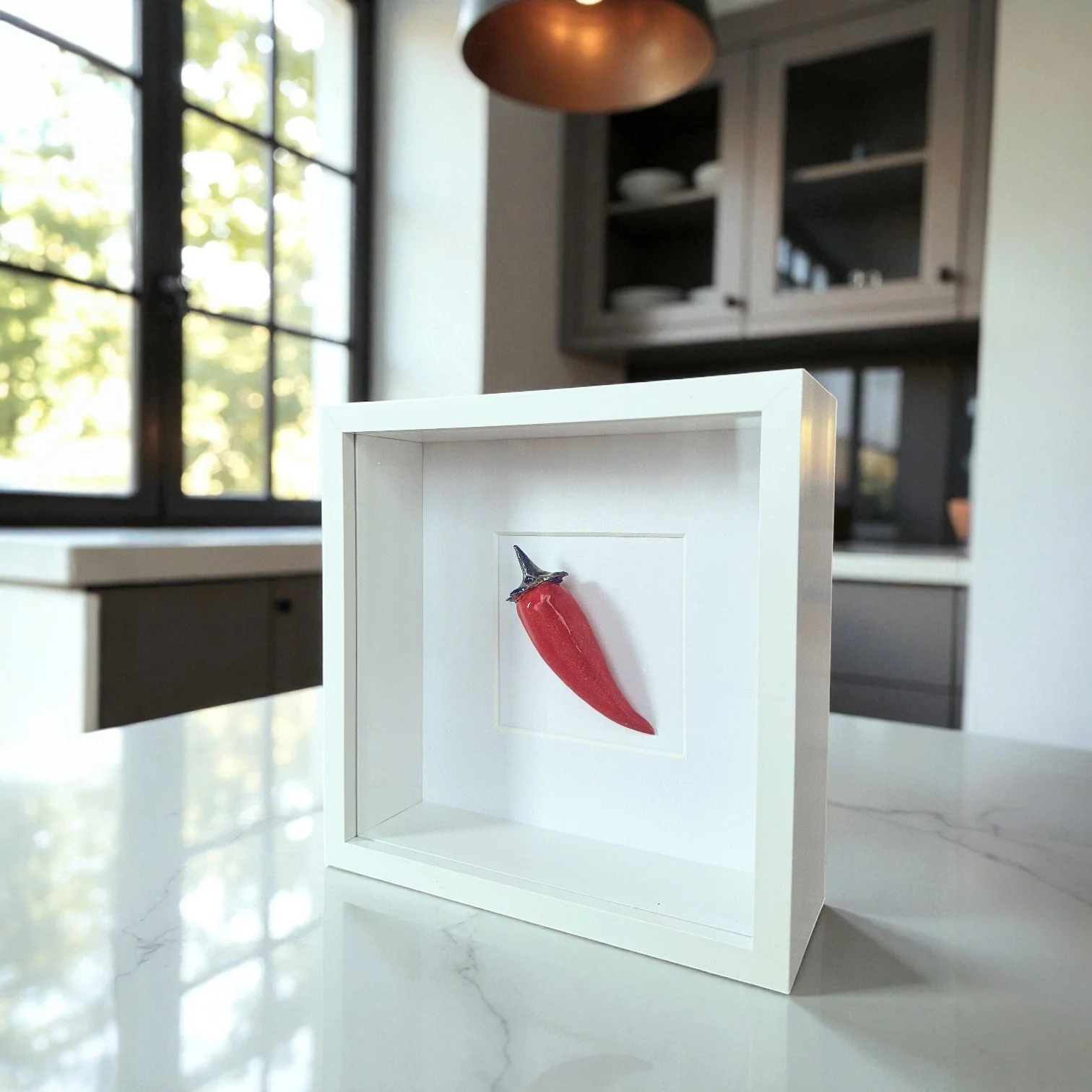 unique kitchen decor - framed ceramic red chilli