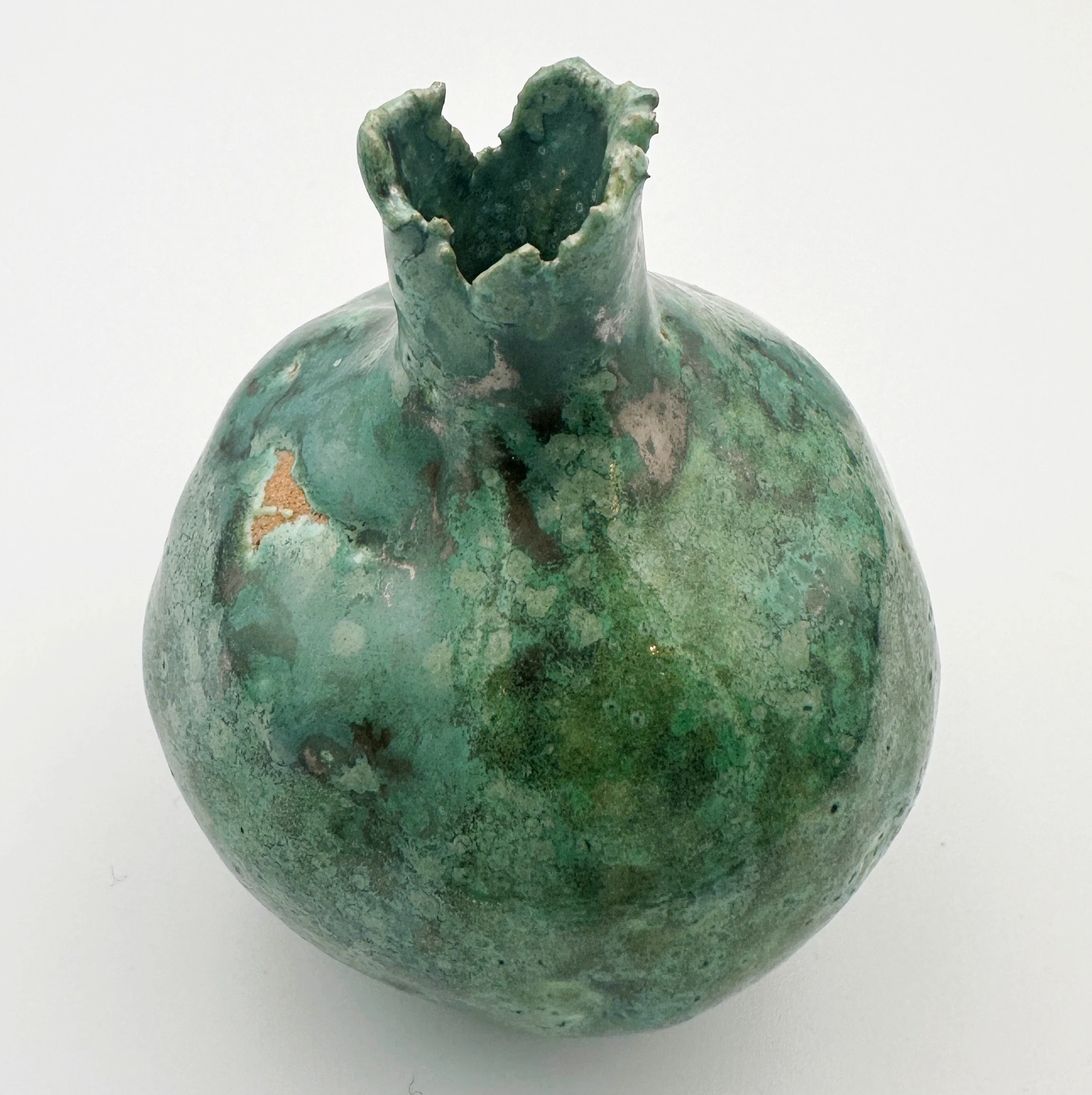 Handmade Ceramic Pomegranate - Metallic Green