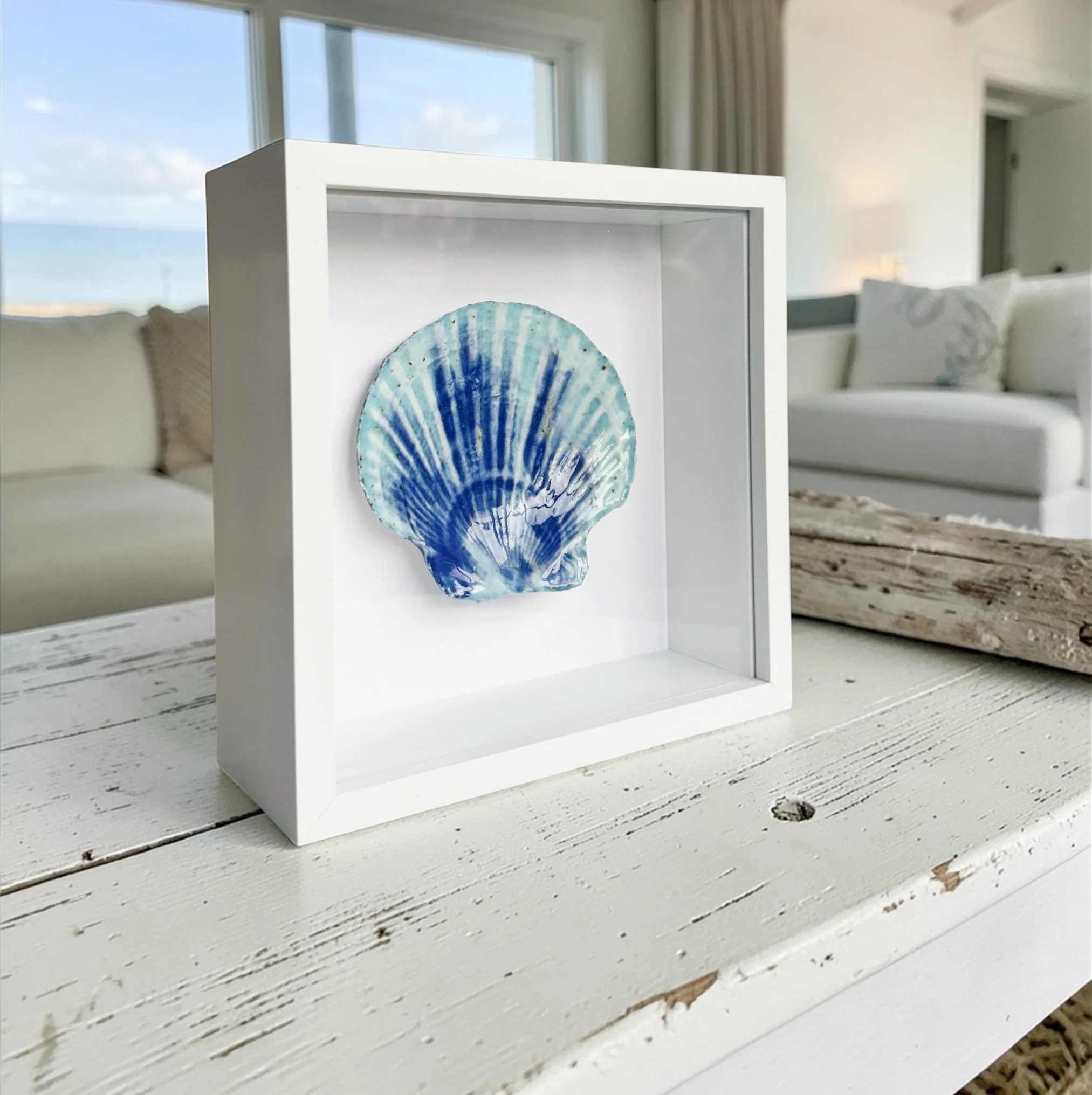 Beach Art Coastal Wall Art – Handmade Porcelain Shell Art Framed Coastal Decor
