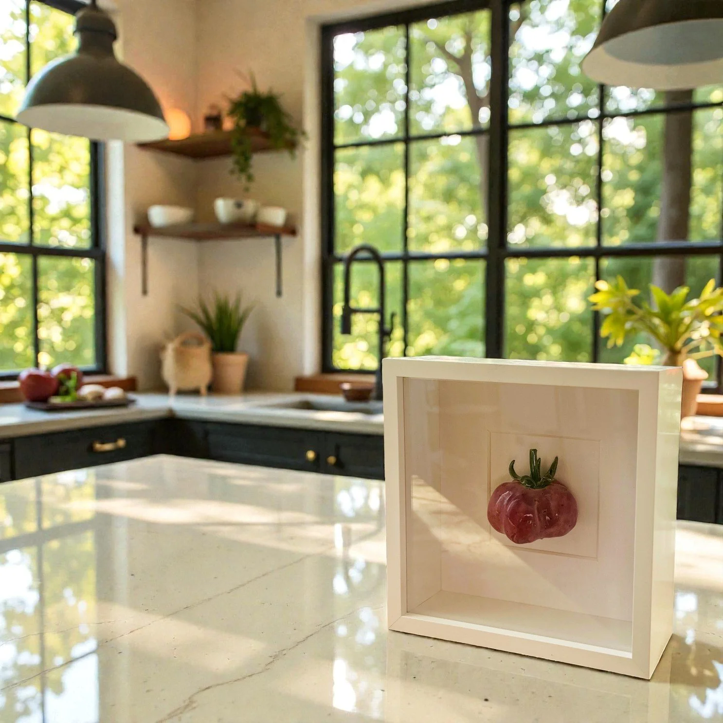 unique kitchen artwork - framed ceramic purple tomato