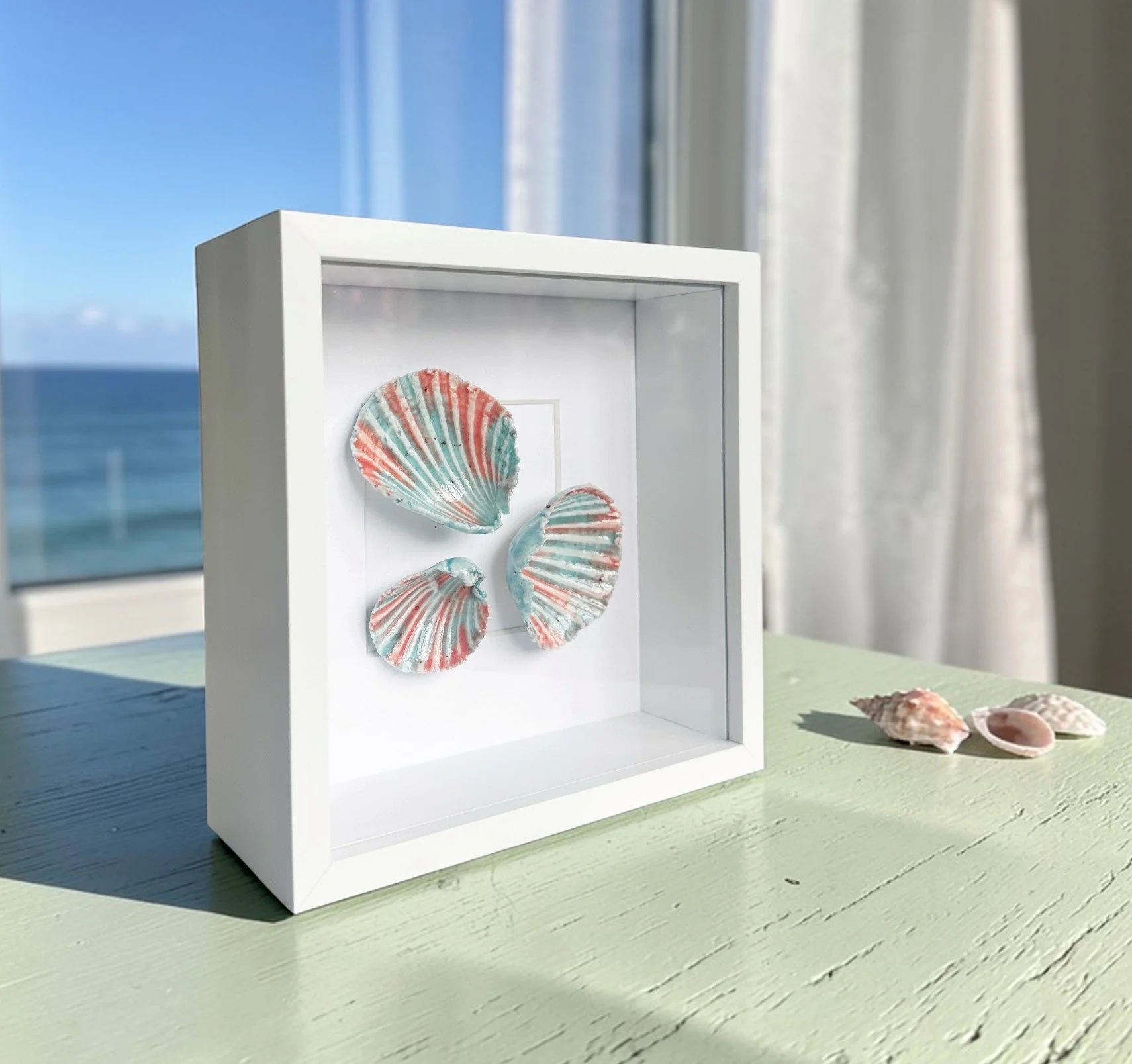 Luxury Coastal Wall Art – Handcrafted Porcelain Shell Beach Art in Framed Coastal Decor