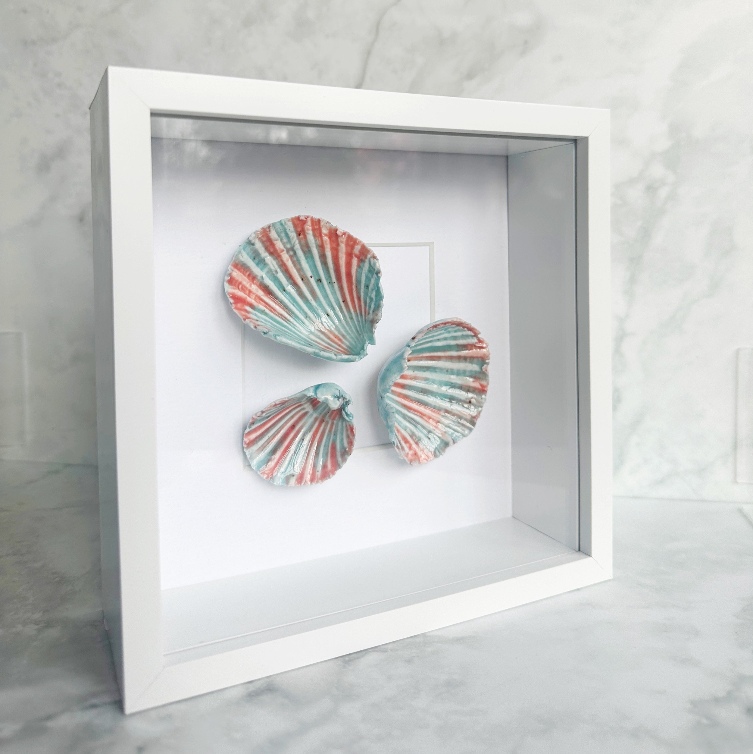 Luxury Coastal Wall Art – Handcrafted Porcelain Shell Beach Art in Framed Coastal Decor