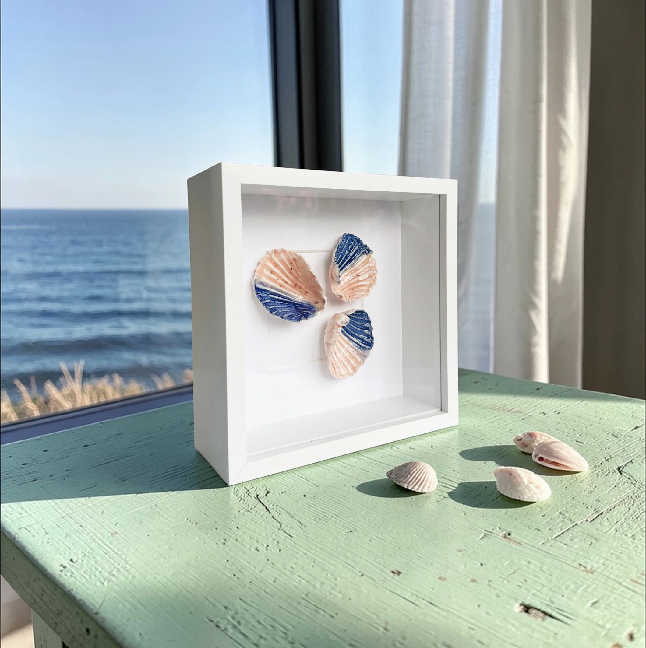 Handcrafted Beach Art – Framed Porcelain Shell Art | Coastal Wall Art | Elegant Coastal Decor