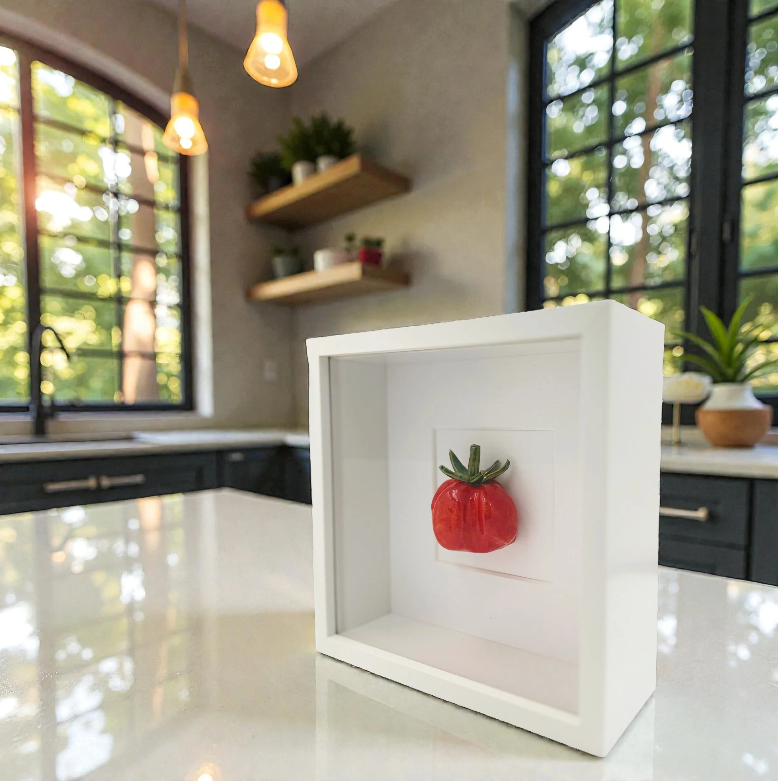 kitchen decor - framed ceramic tomato