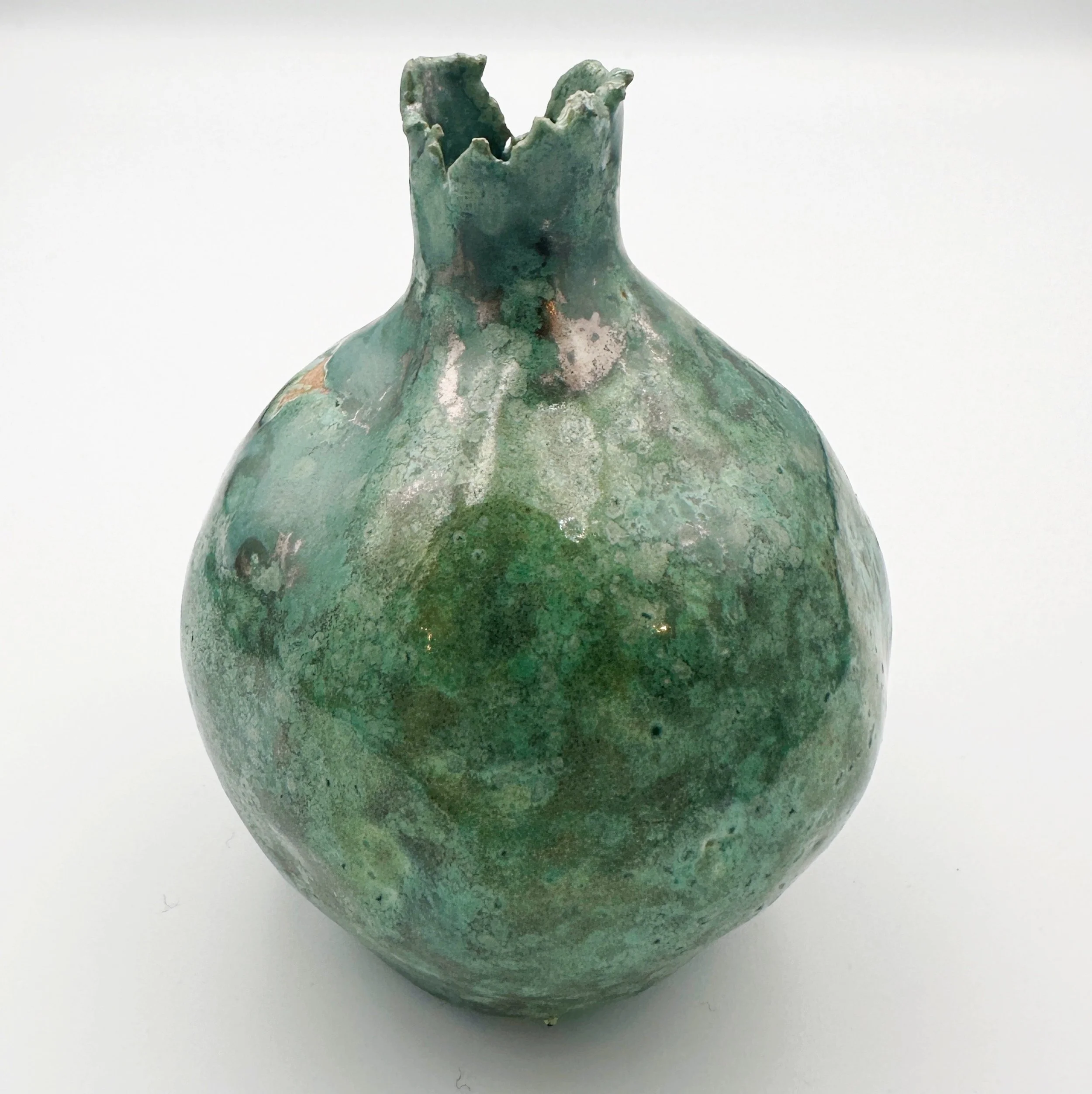 handmade ceramic pomegranate - metallic green - home decor accessories