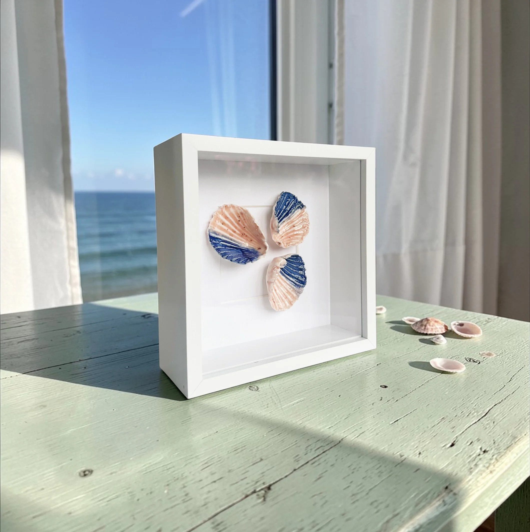 Handcrafted Beach Art – Framed Porcelain Shell Art | Coastal Wall Art | Elegant Coastal Decor