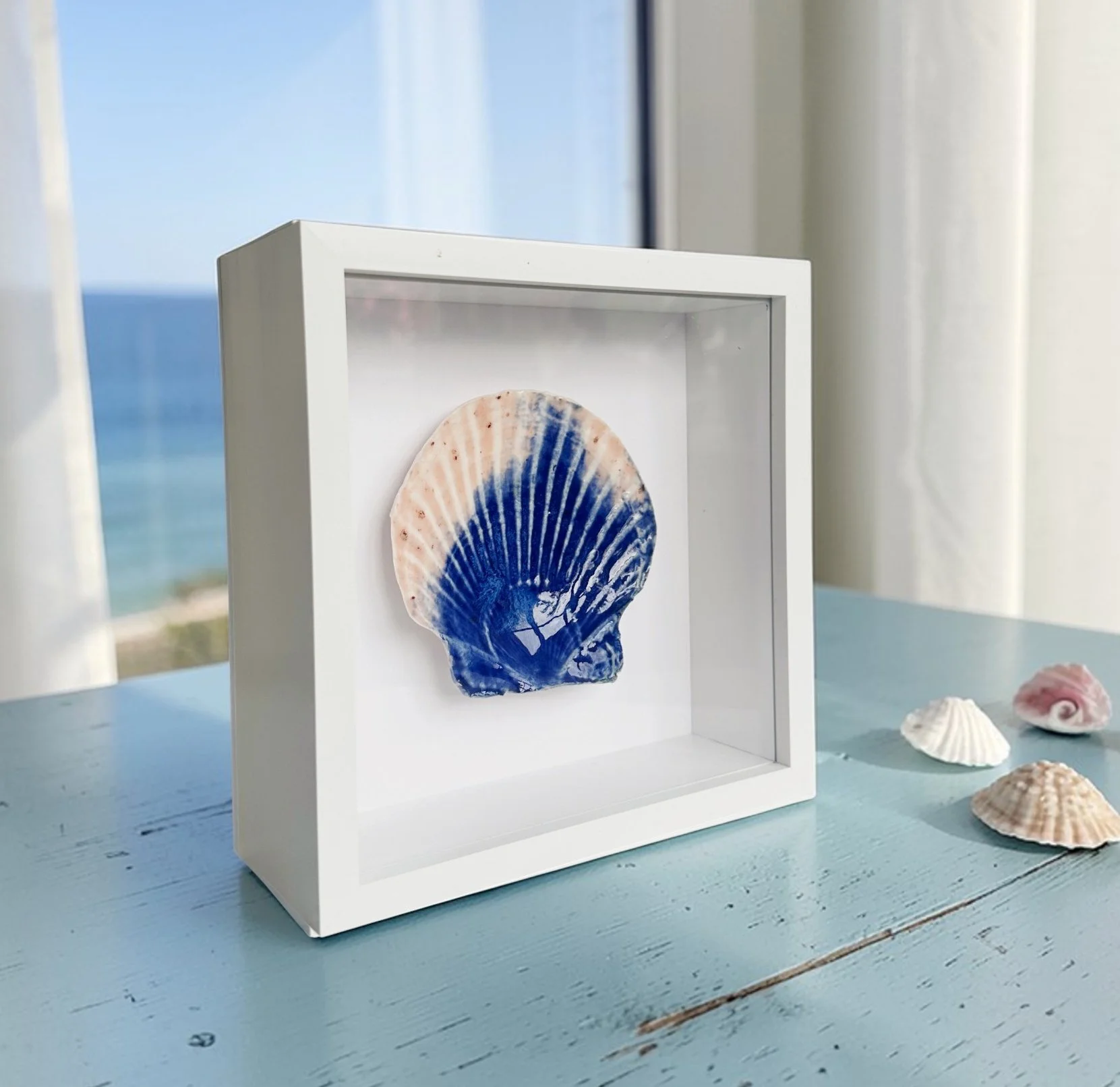 Coastal Décor - Handcrafted Porcelain Glazed Shells: Blue Horizon