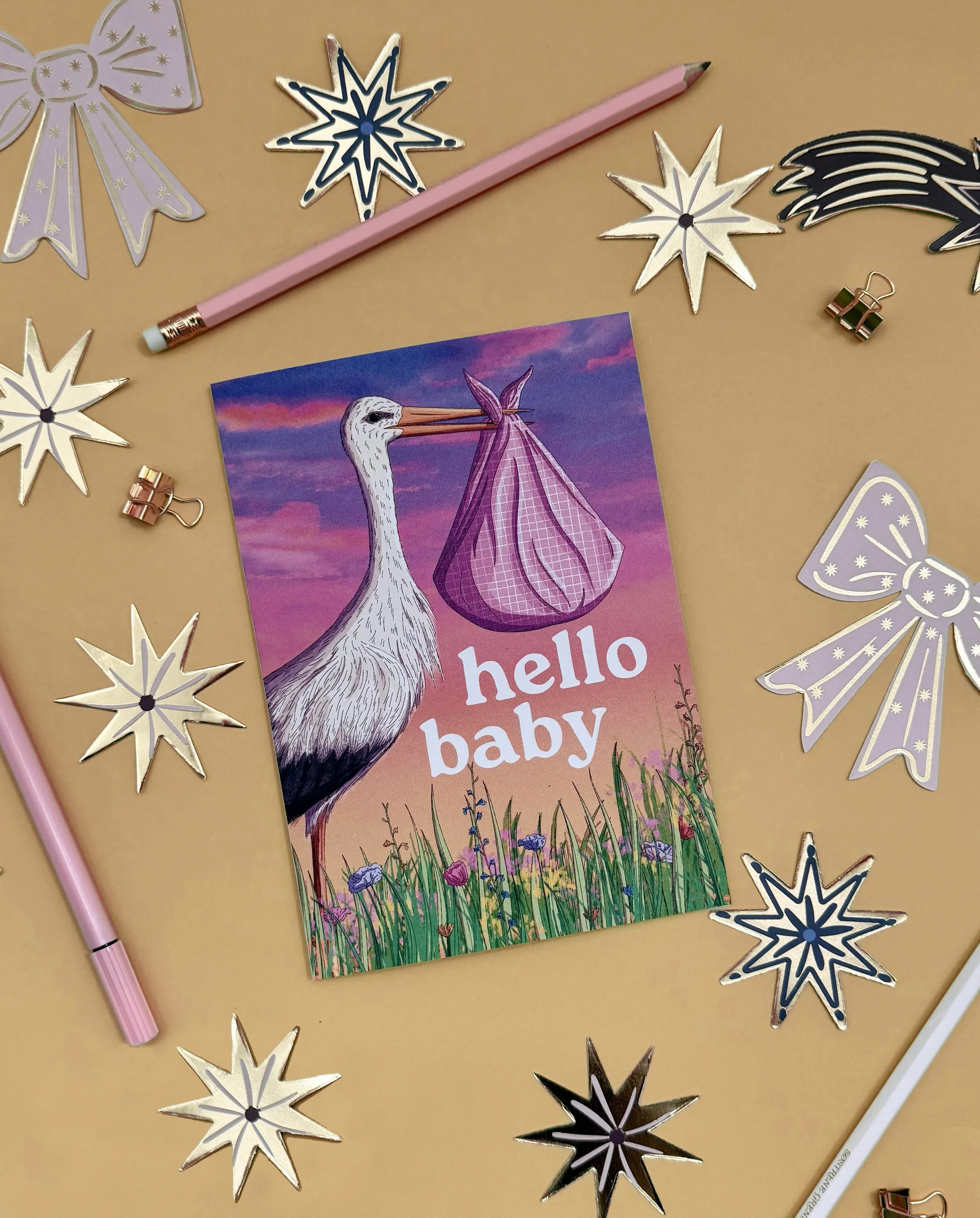 Hello Baby - Pink - Greetings Card