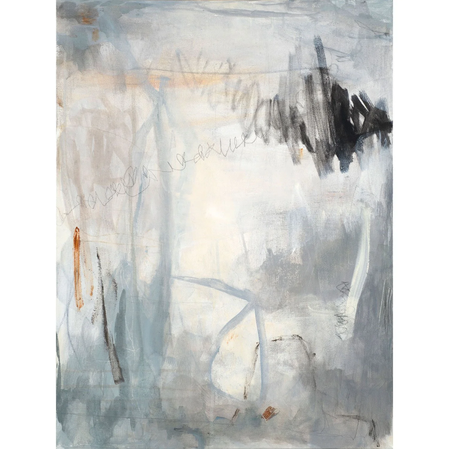 Dancing in the Wind black, white, gray, gold abstract painting