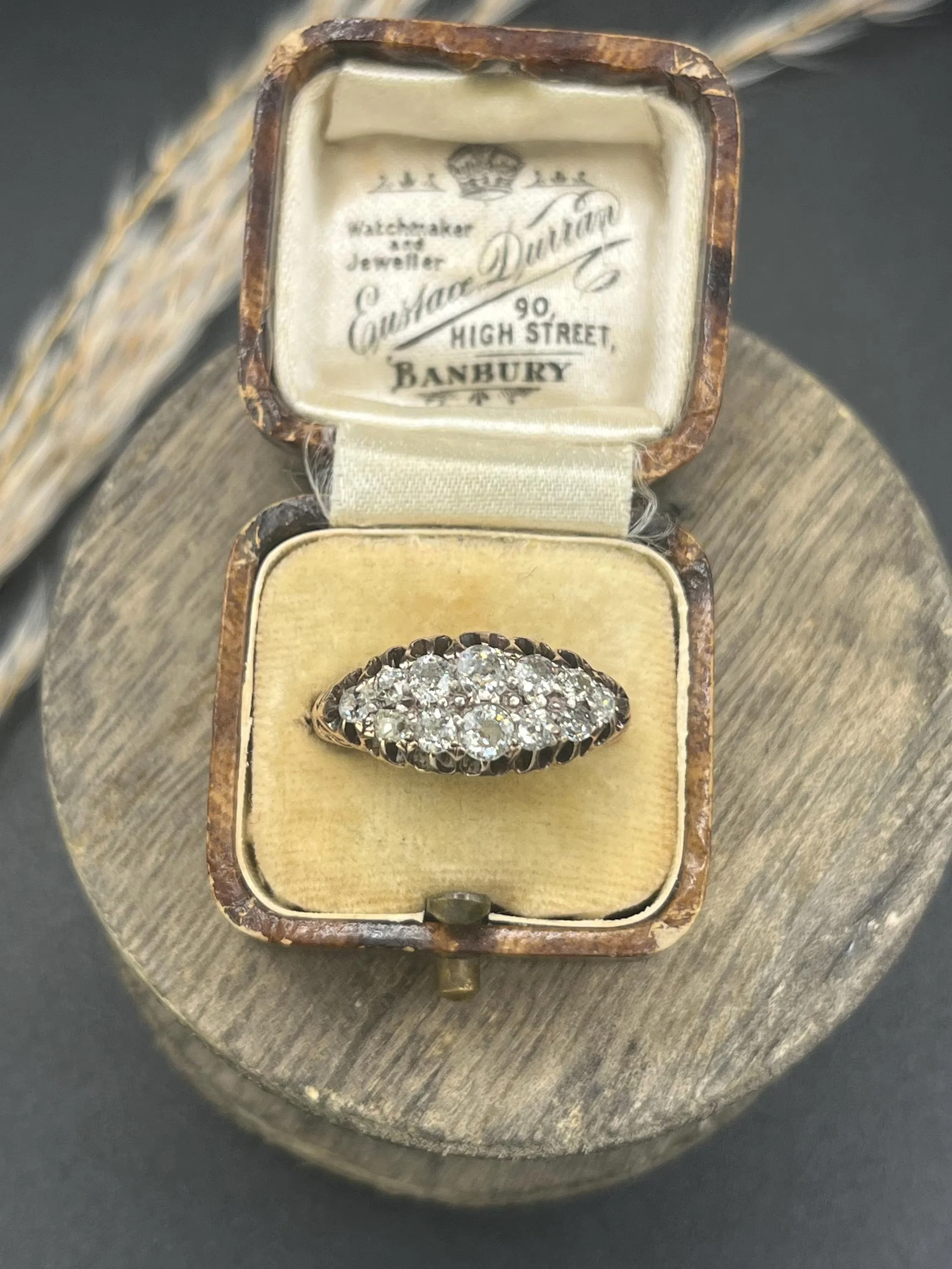 Antique 18ct Gold Stamped, Victorian Diamond Boat Shaped Ring, Circa 1880
