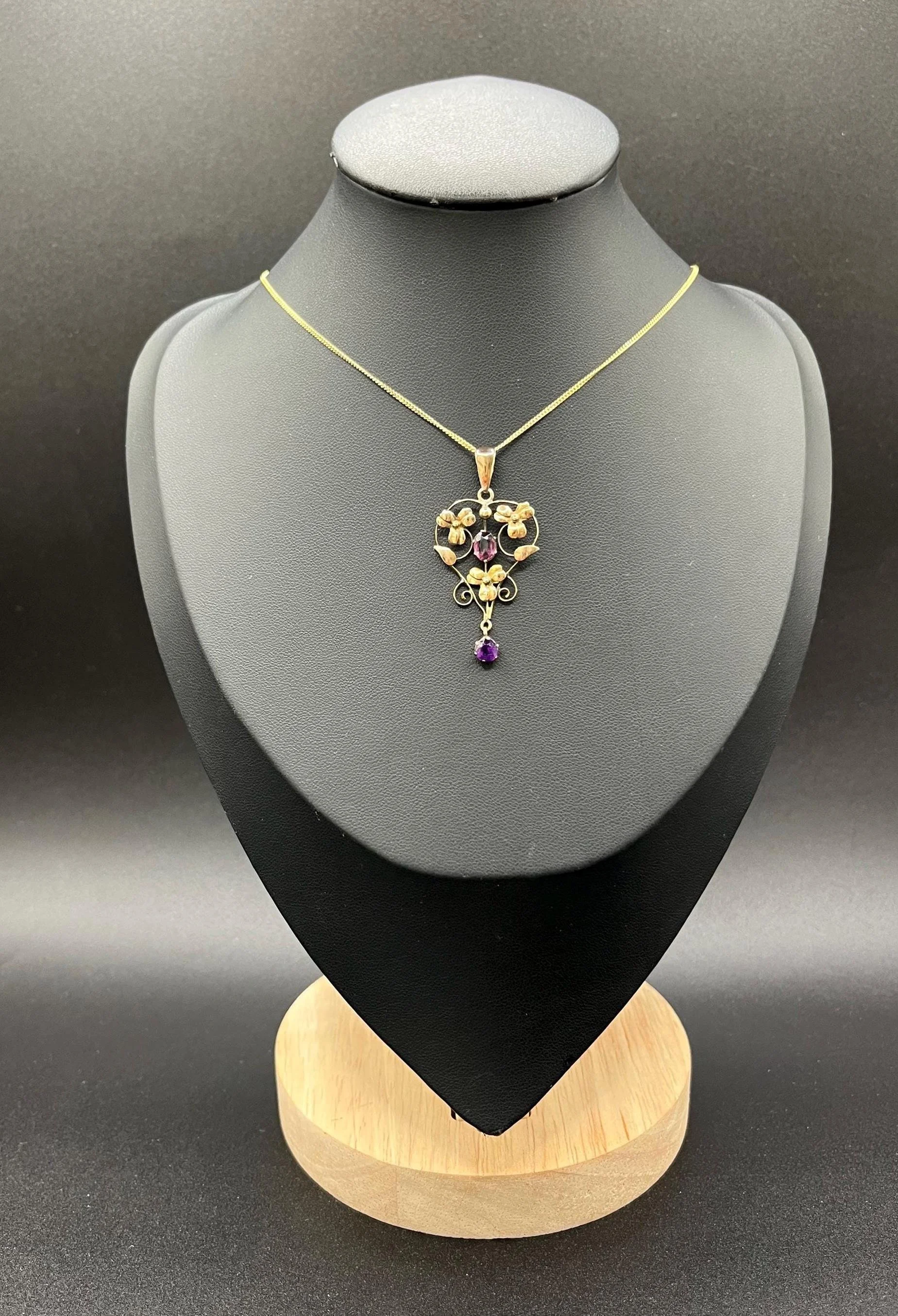 Antique 9ct Gold, Edwardian Amethyst Drop Pendant Circa 1910
