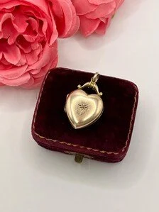 Antique 9ct Gold Back & Front, Edwardian Heart Locket with Diamond, Heirloom Gift, Wedding Gift