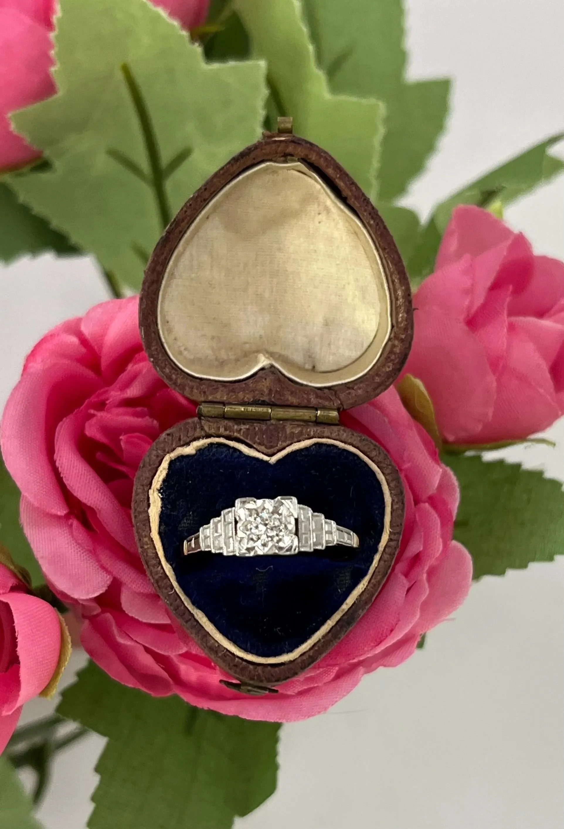 Antique 18ct Gold, 1920s Art Deco Square Set Diamond Engagement Ring