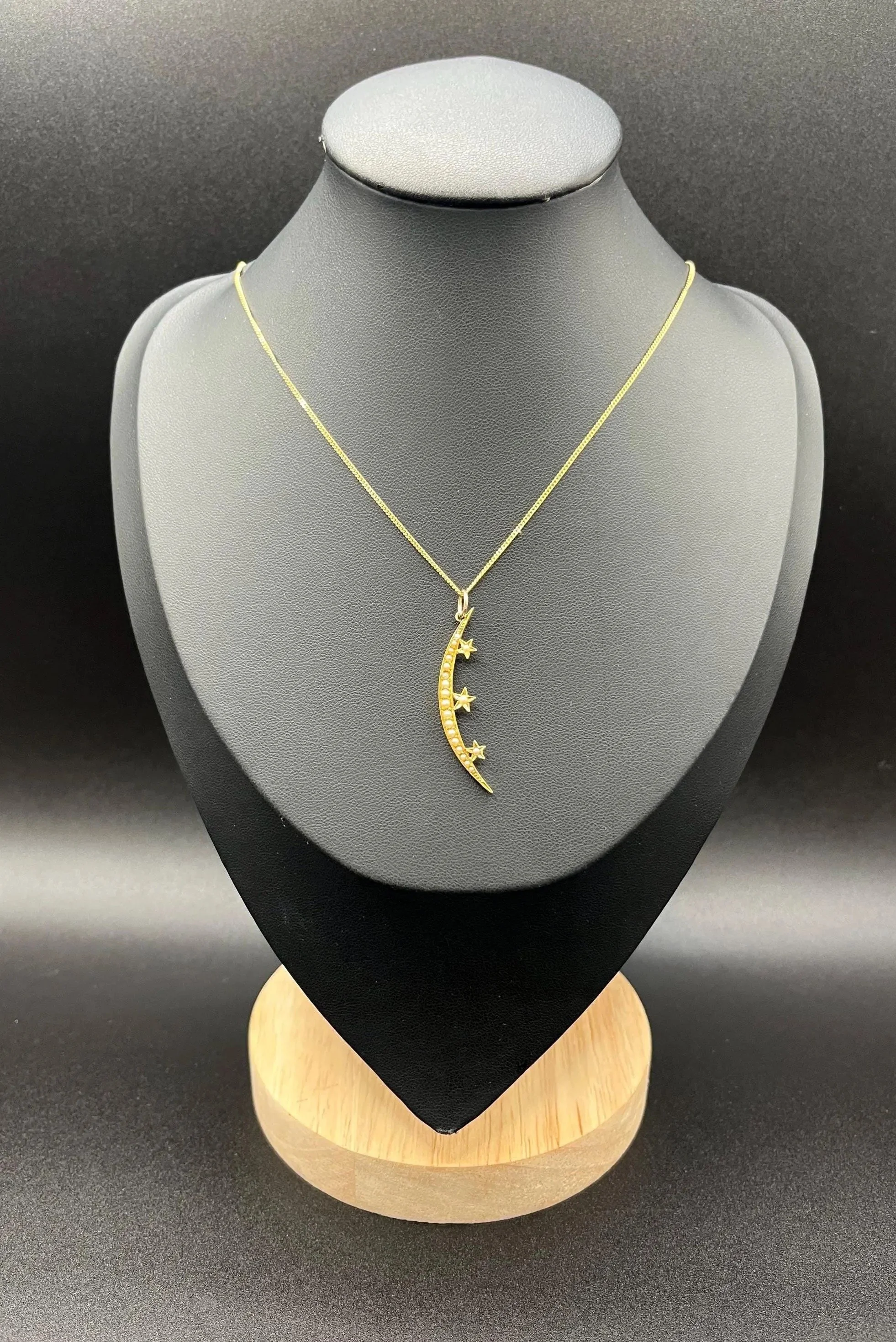 Antique 15ct Gold, Edwardian Pearl Crescent Moon Pendant, Celestial Jewellery