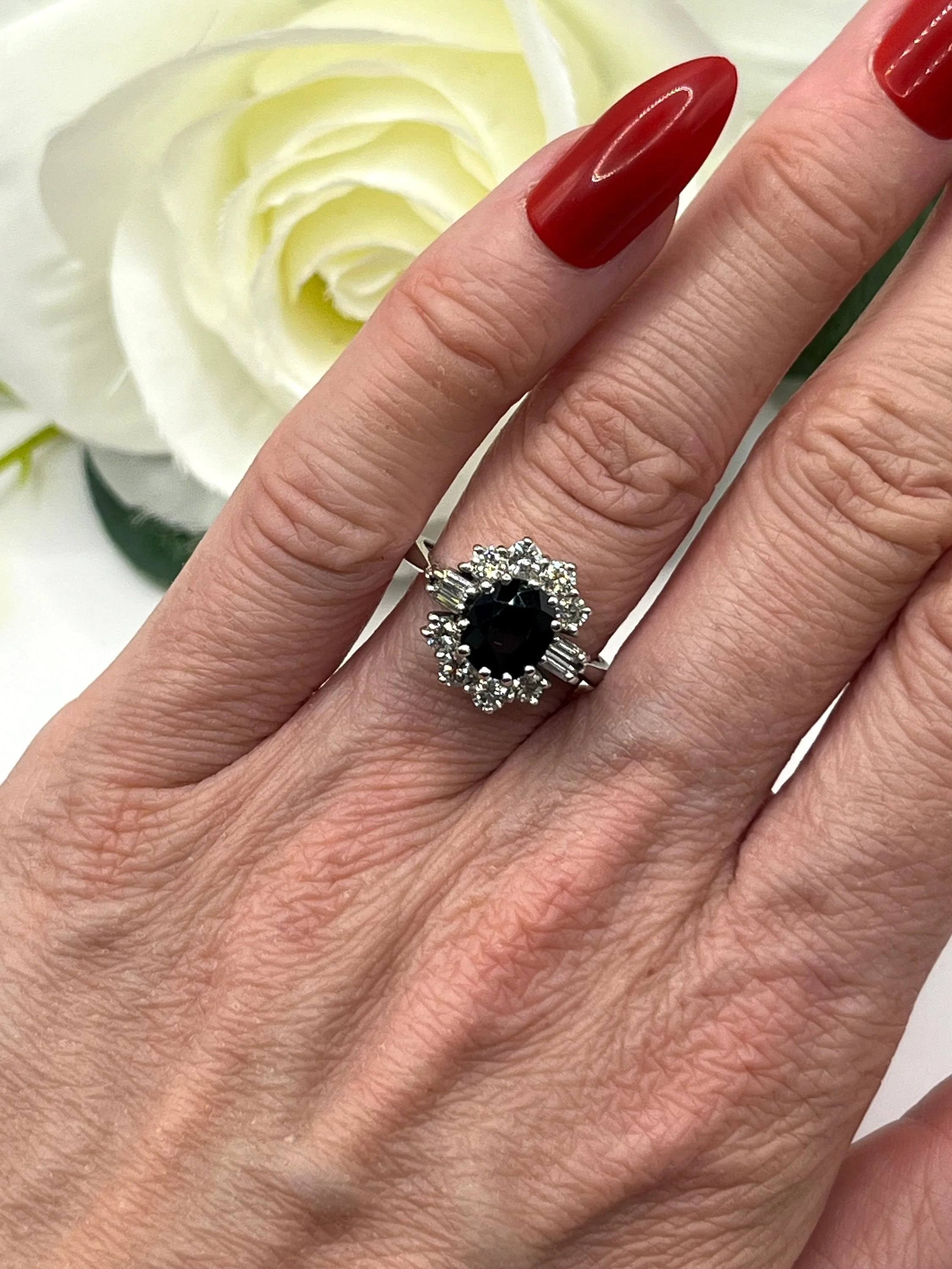 Vintage 18ct White Gold, Sapphire & Diamond Cluster Ring, Circa 1980s