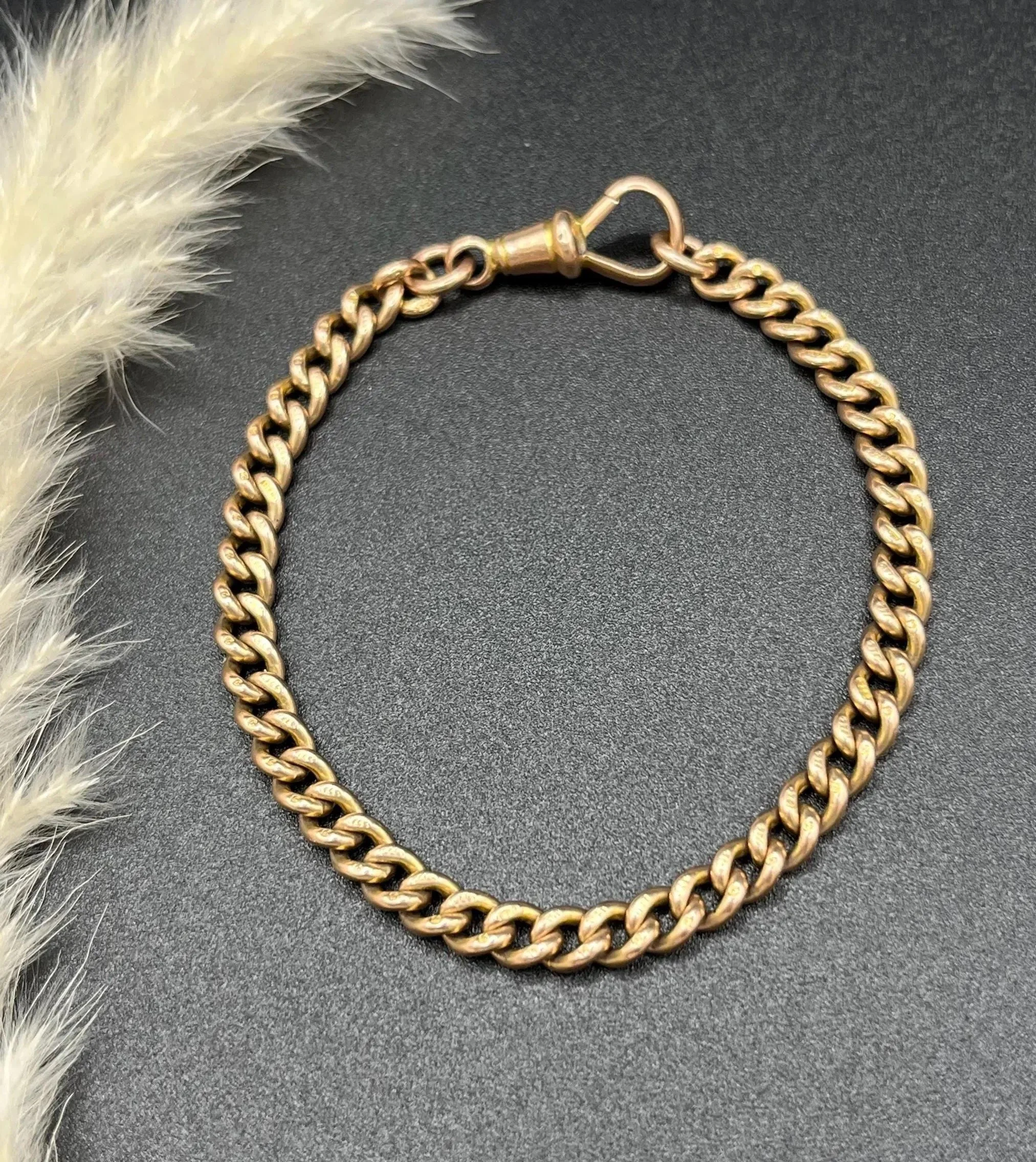 Antique 9ct Rose Gold, Victorian Curb Link Bracelet with Dog Clip Clasp