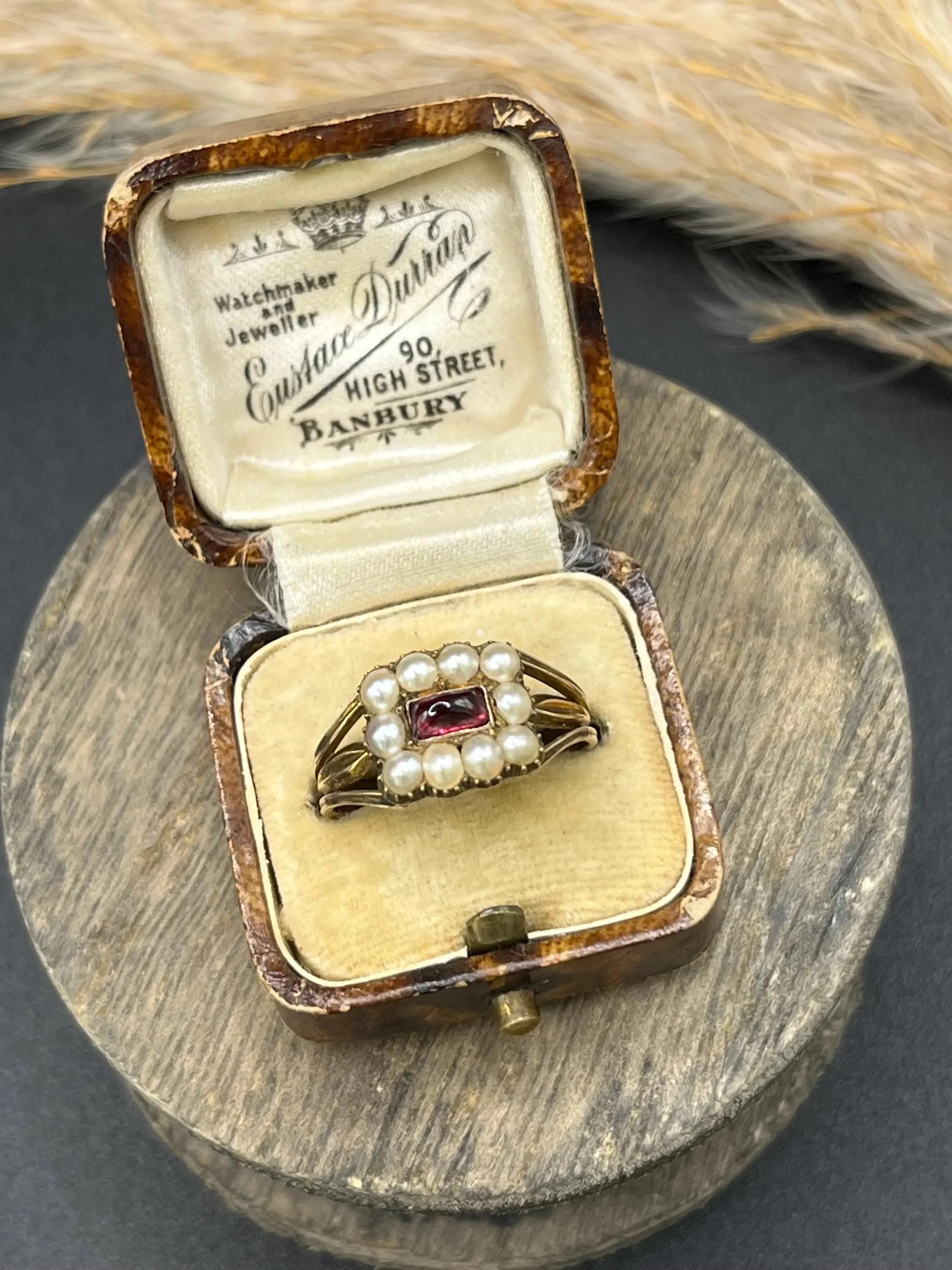 Antique 9ct Gold, Victorian Pearl & Garnet Cluster Ring, Engraved 1861