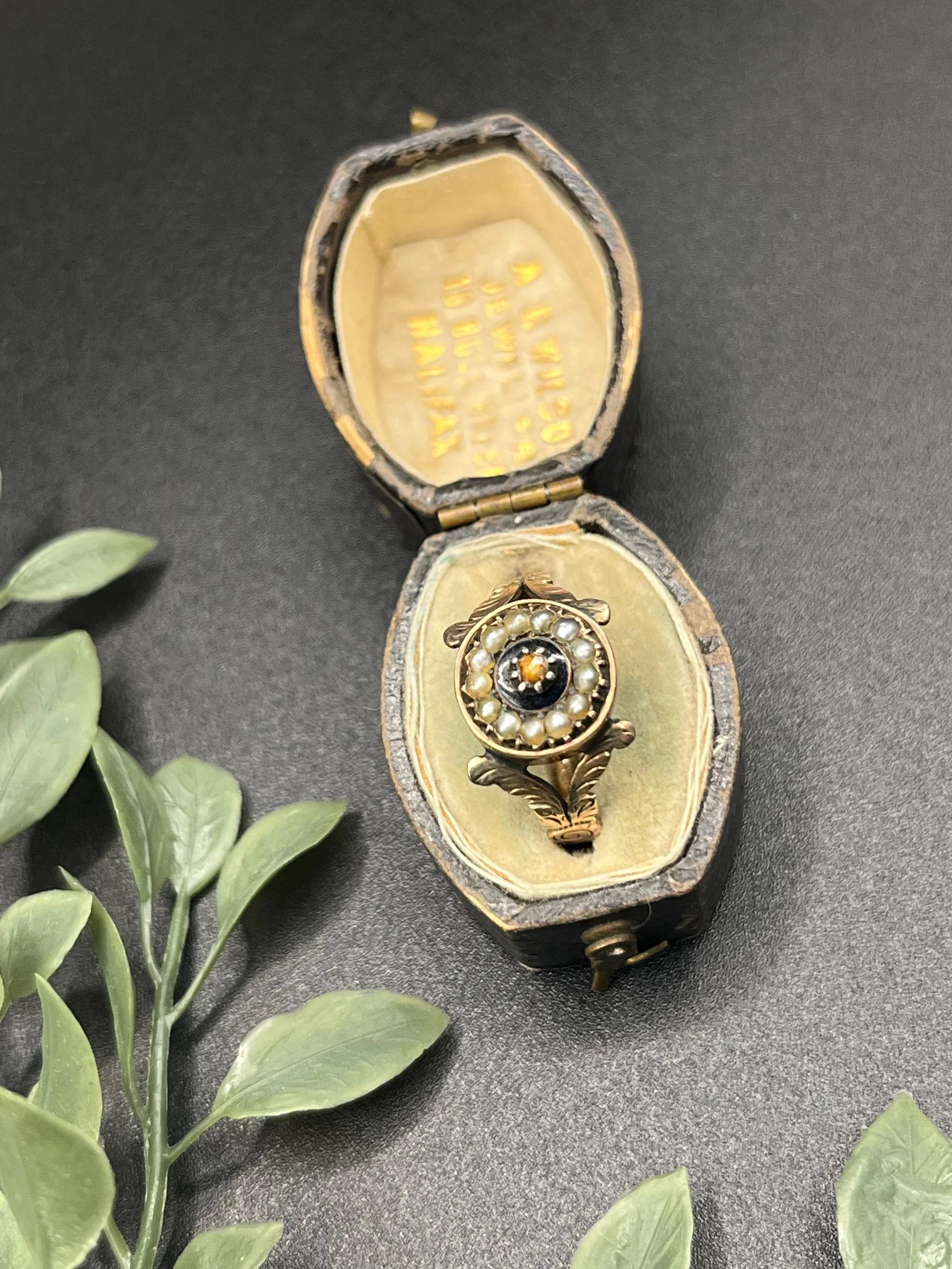 Antique 9ct Gold, Victorian Pearl & Enamel  Cluster Ring