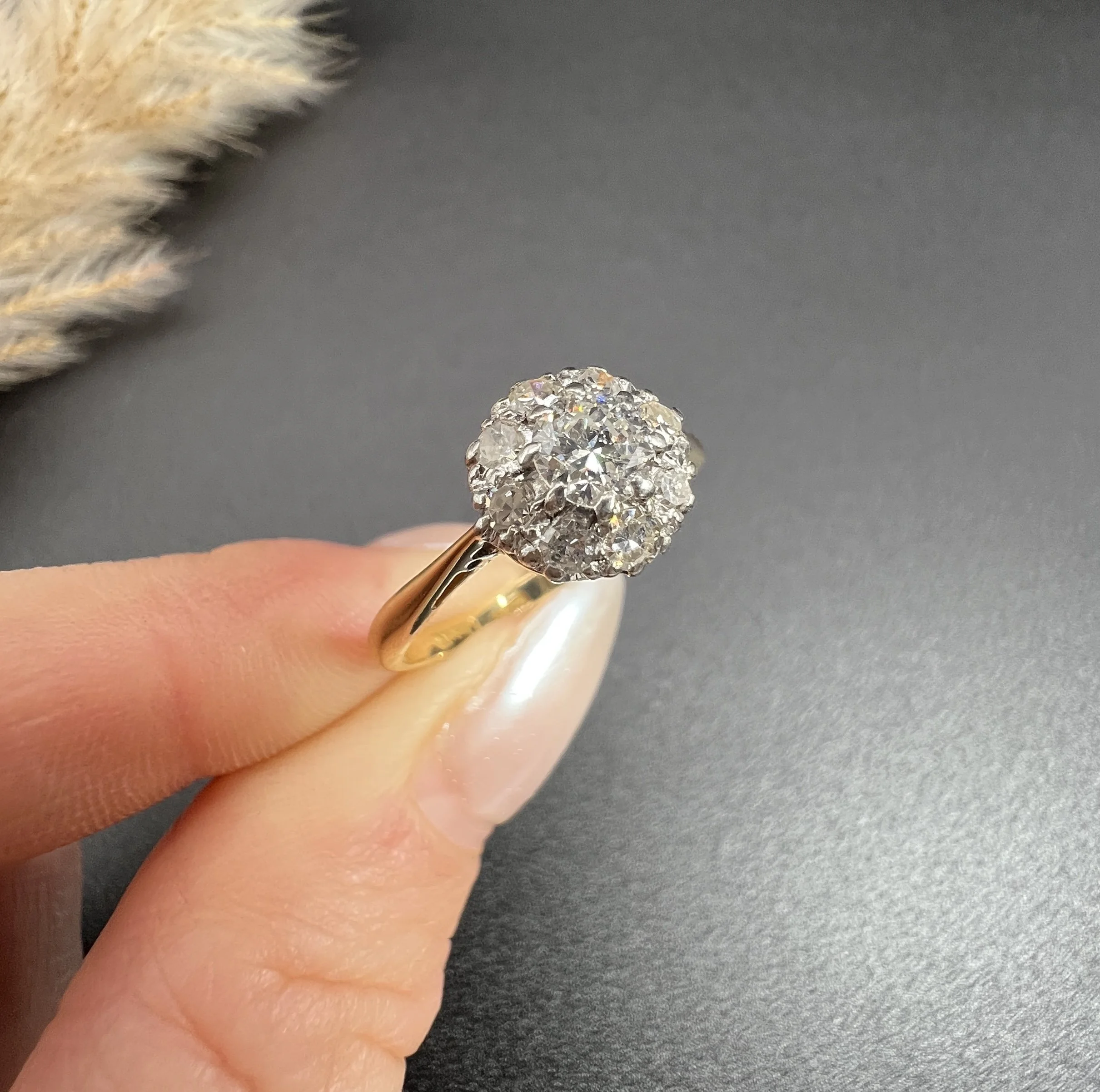 Vintage 1940s 18ct Gold & Platinum Stamped, Diamond Cluster Engagement Ring