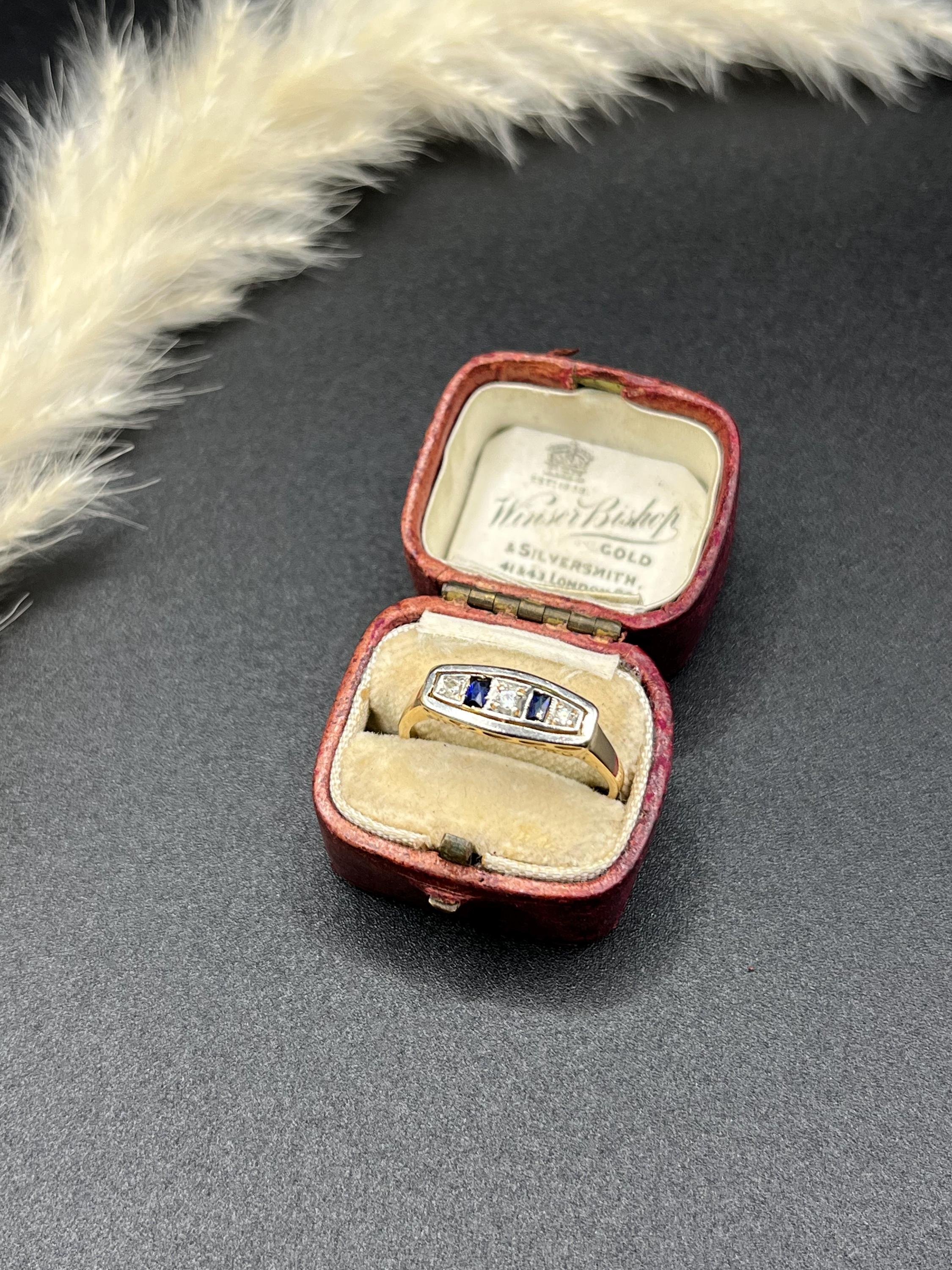 Antique 18ct Gold and Platinum, Sapphire & Diamond Five Stone Band Ring Circa 1920