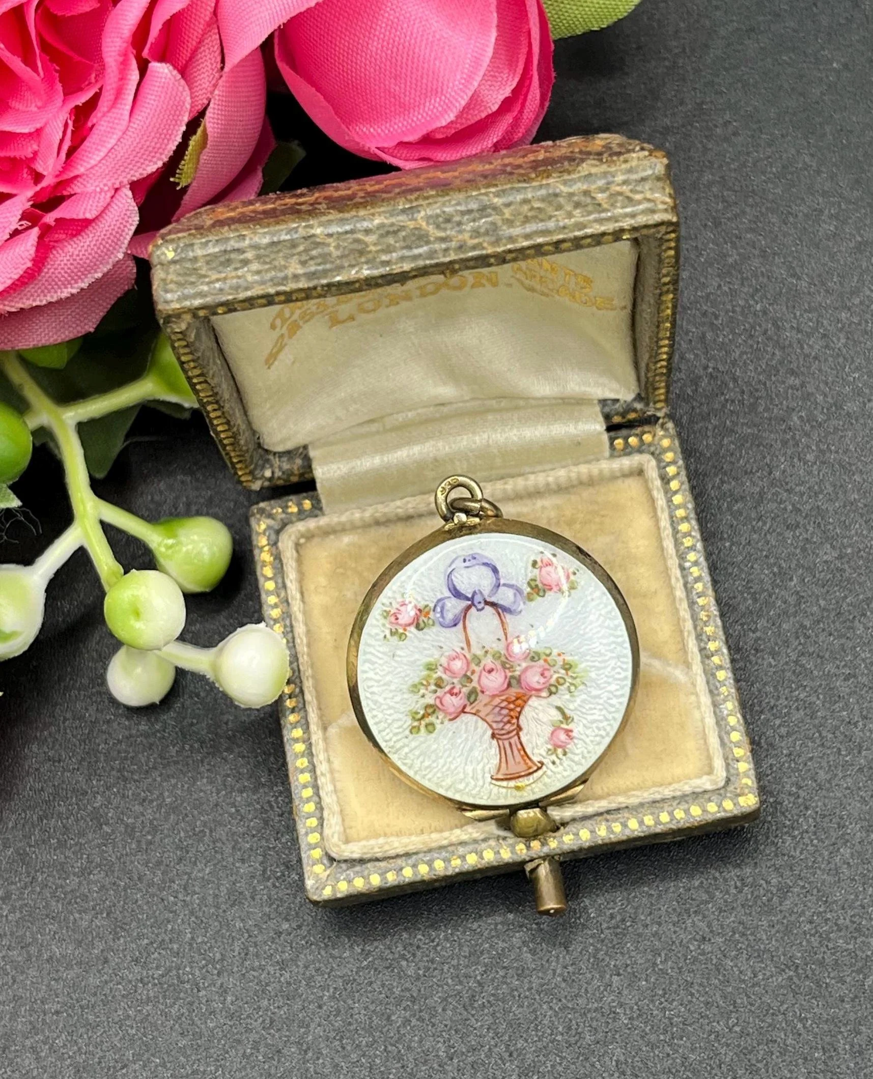 Antique Silver Floral Enamel Locket, Victorian Jewellery
