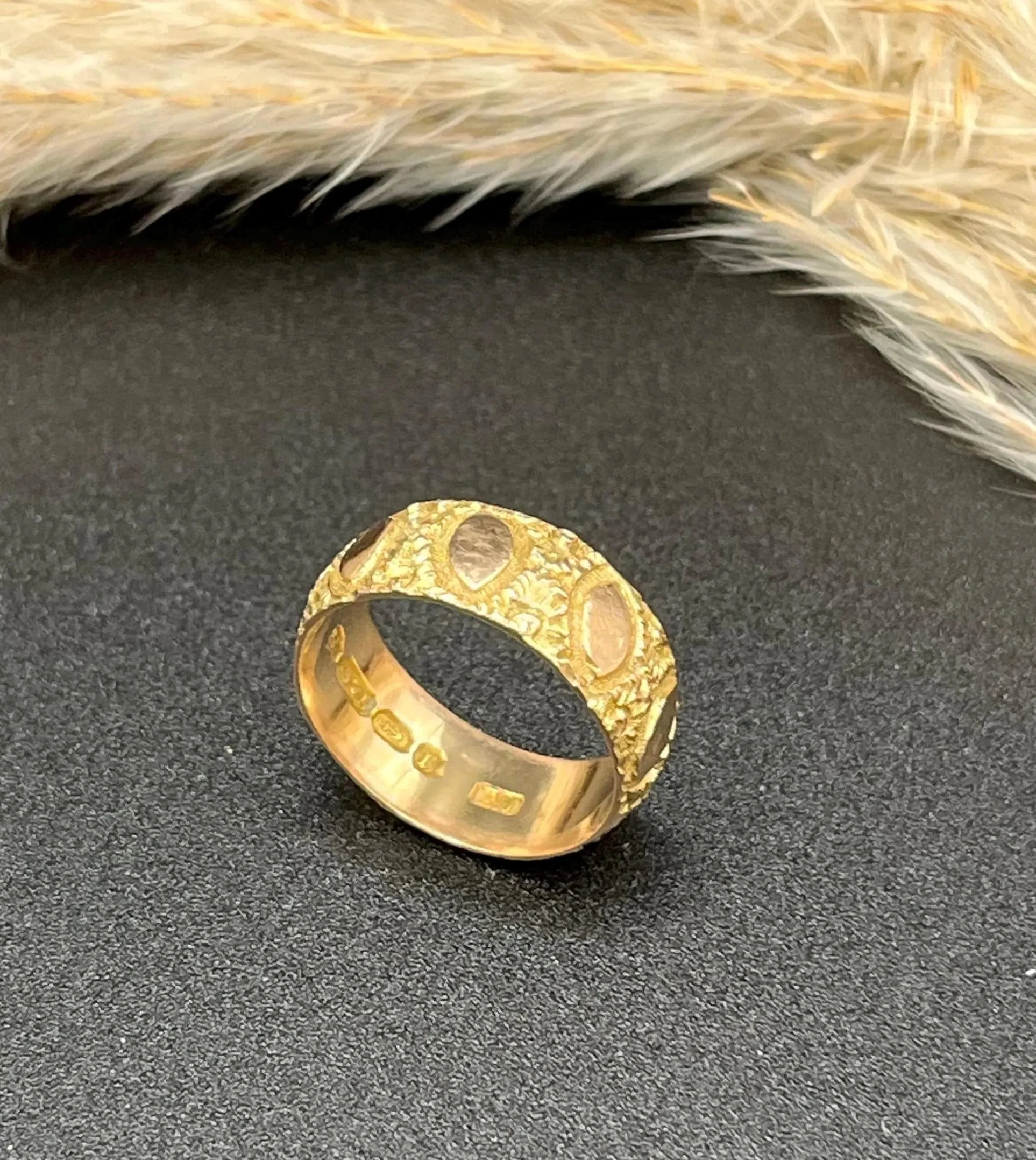 9ct Two Tone Yellow & Rose Gold, Hand Engraved 8mm Ring, Hallmarked Birmingham 1891