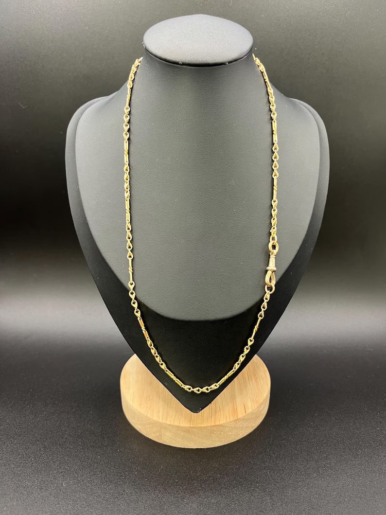 Antique 9ct  Gold, Edwardian Fancy Link 20 Inch Chain Necklace with Swivel Clasp Fastening