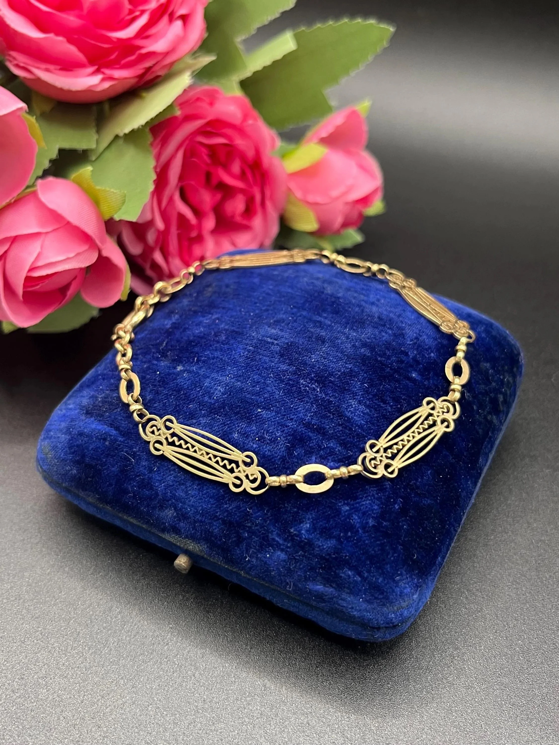 Antique 9ct Gold Stamped, Edwardian Fancy Link Bracelet, Circa 1910