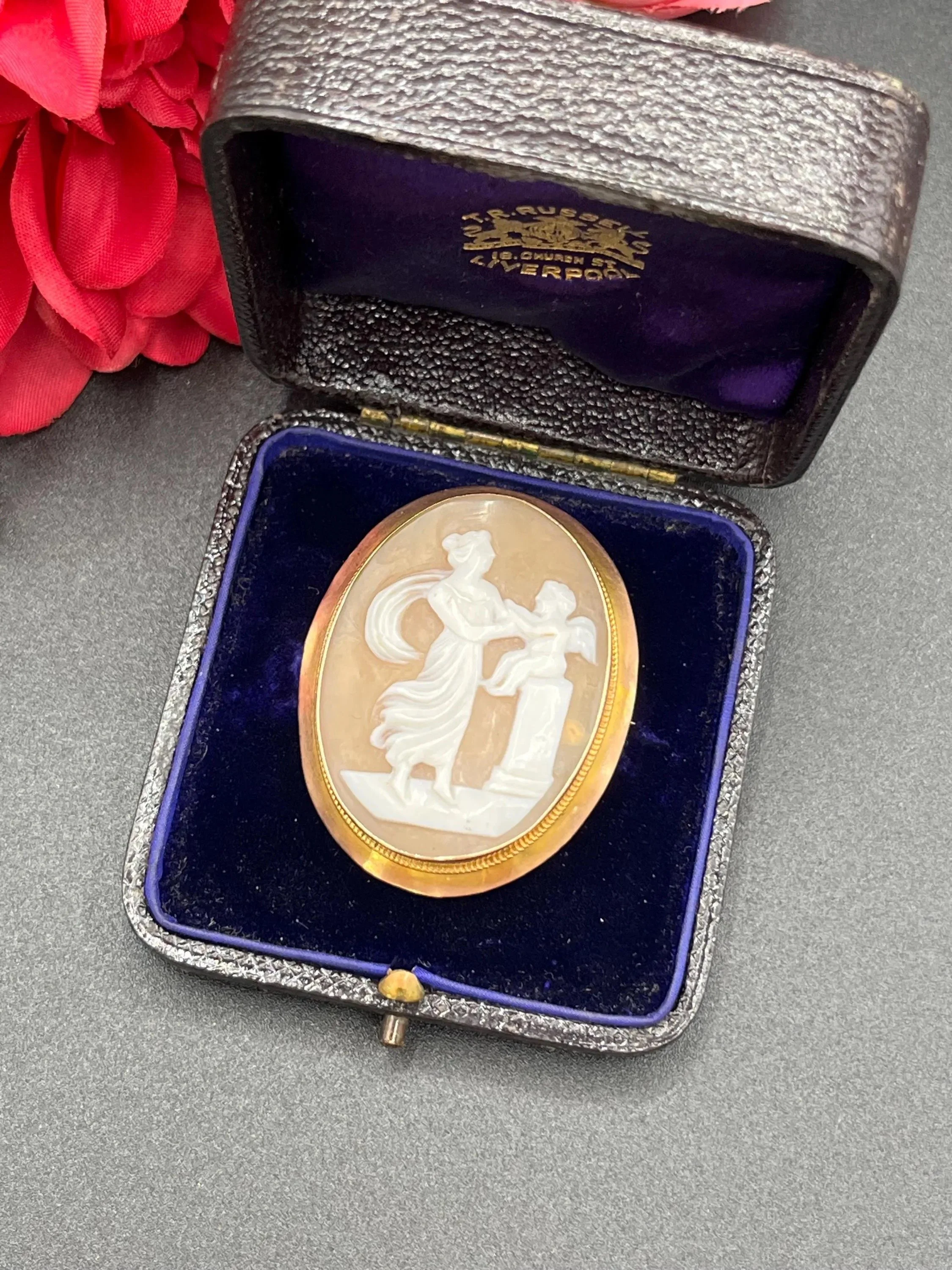 Antique 9ct Gold, 1920s Shell Cameo Portrait Brooch