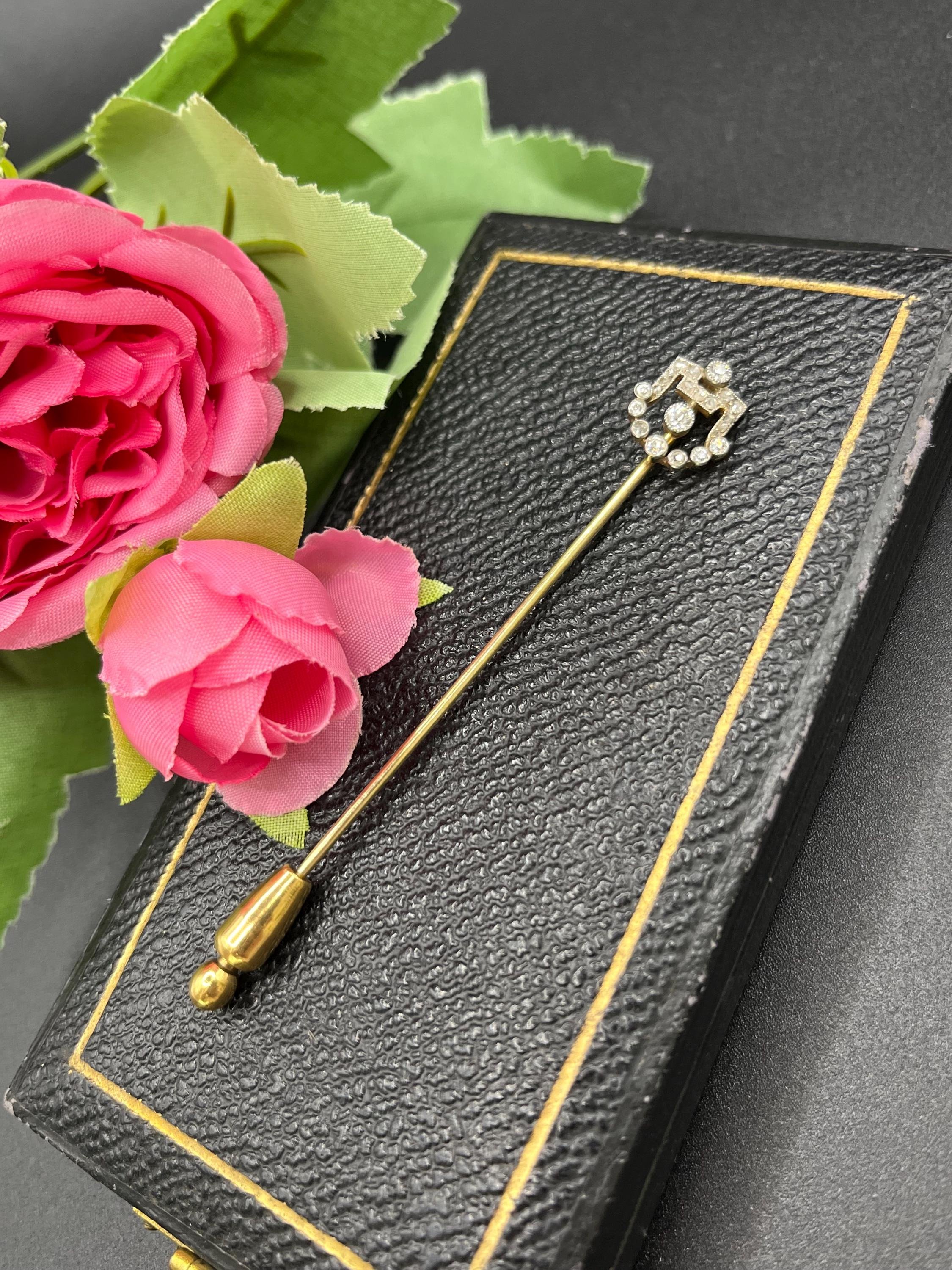 Antique Edwardian 18ct Gold Platinum Diamond Stick Pin, Circa 1910