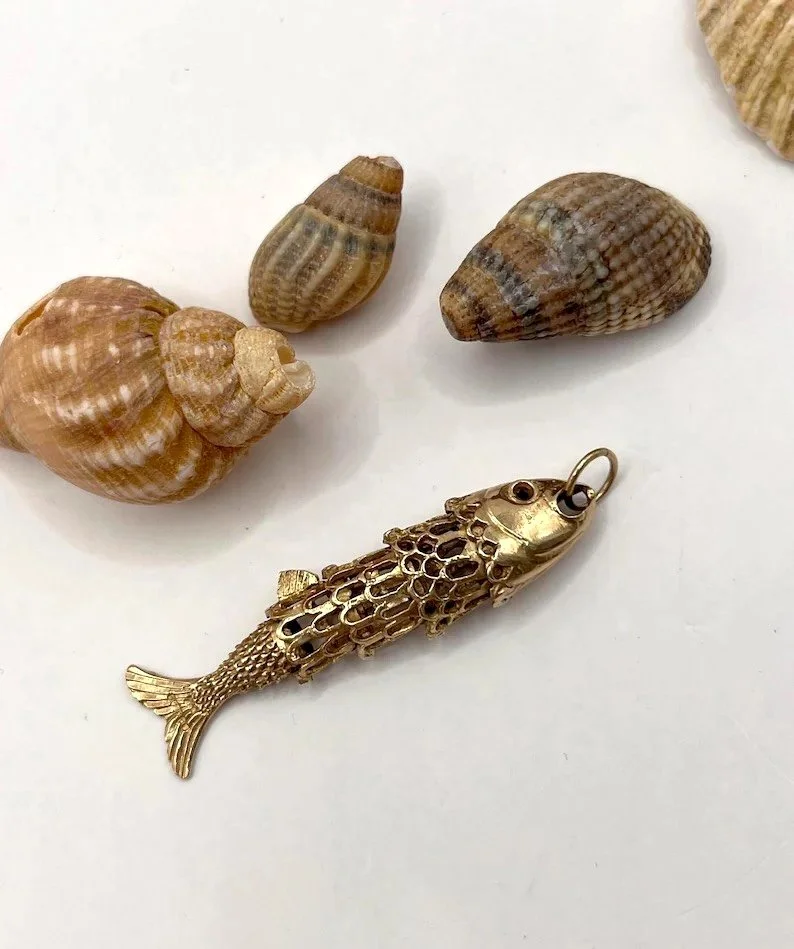 Vintage 9ct Gold, Articulated Lucky Fish Pendant Charm, Circa 1970s