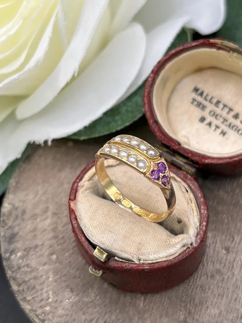 Antique 15ct Gold, Victorian Amethyst & Pearl Ring, Hallmarked Birmingham 1899