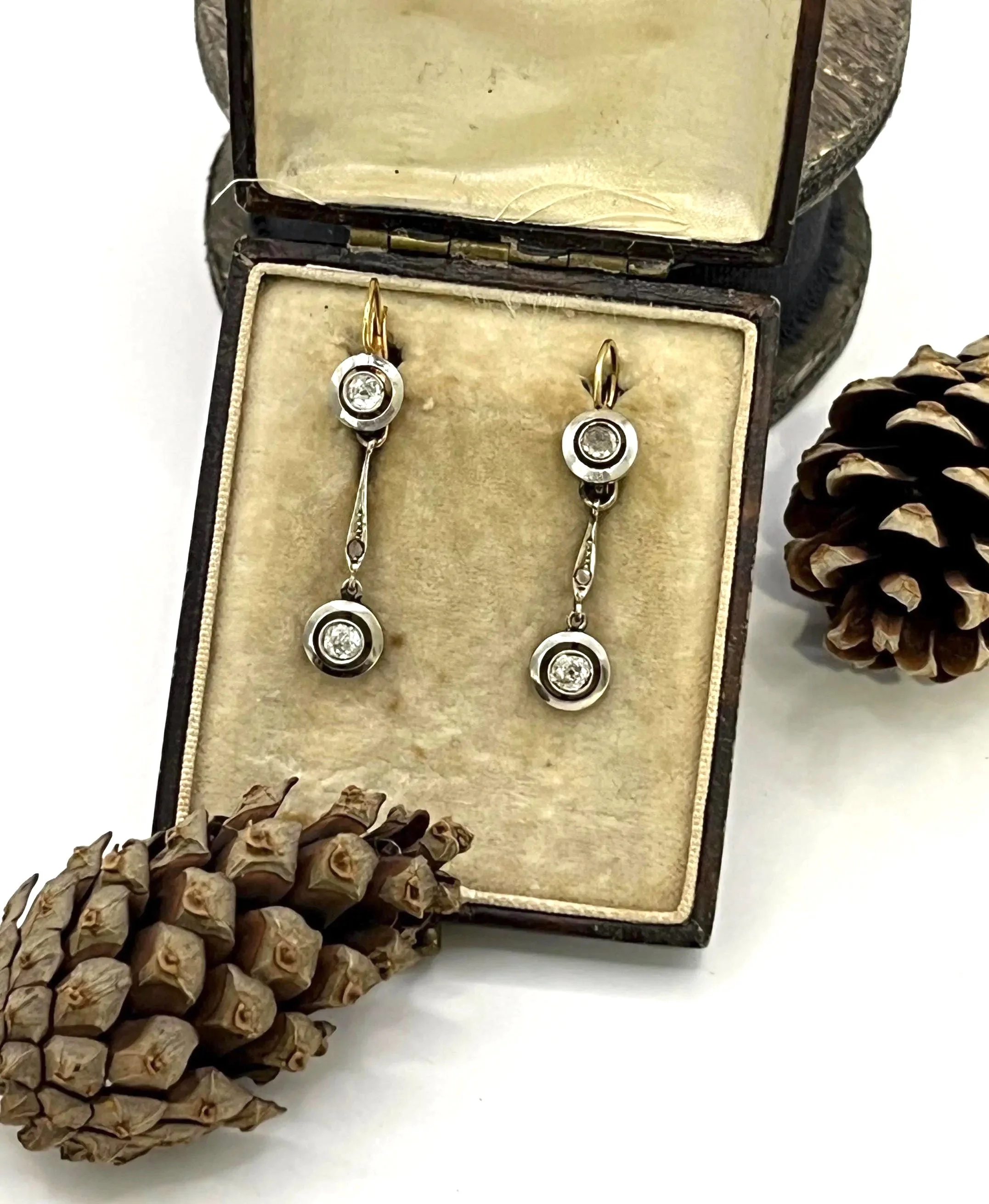 Antique 18ct Gold & Platinum Edwardian Diamond Dormeuse Drop Earrings, Circa 1910