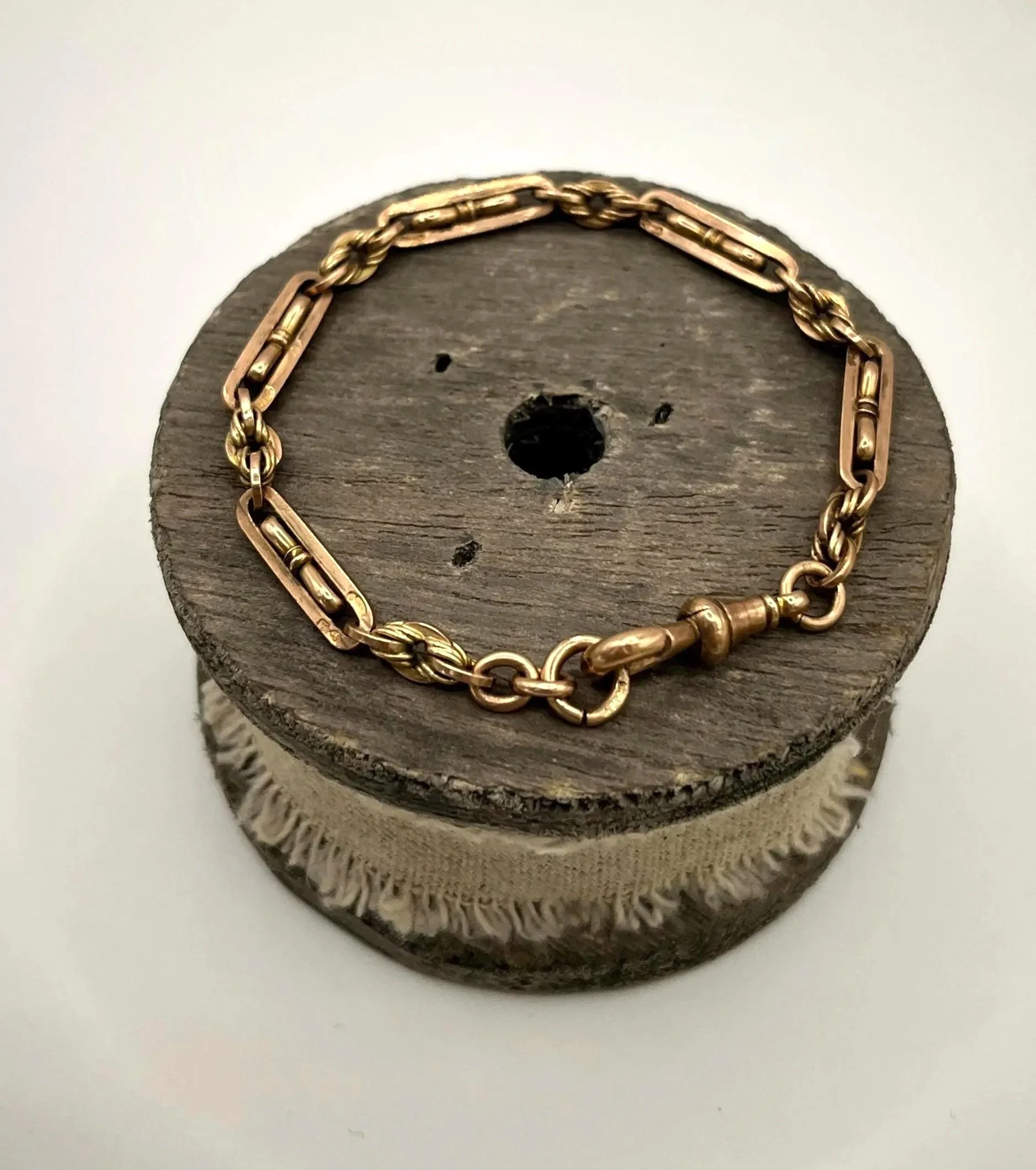 Antique 9ct Rose Gold, Edwardian Fancy Link Bracelet with Dog Clip Clasp