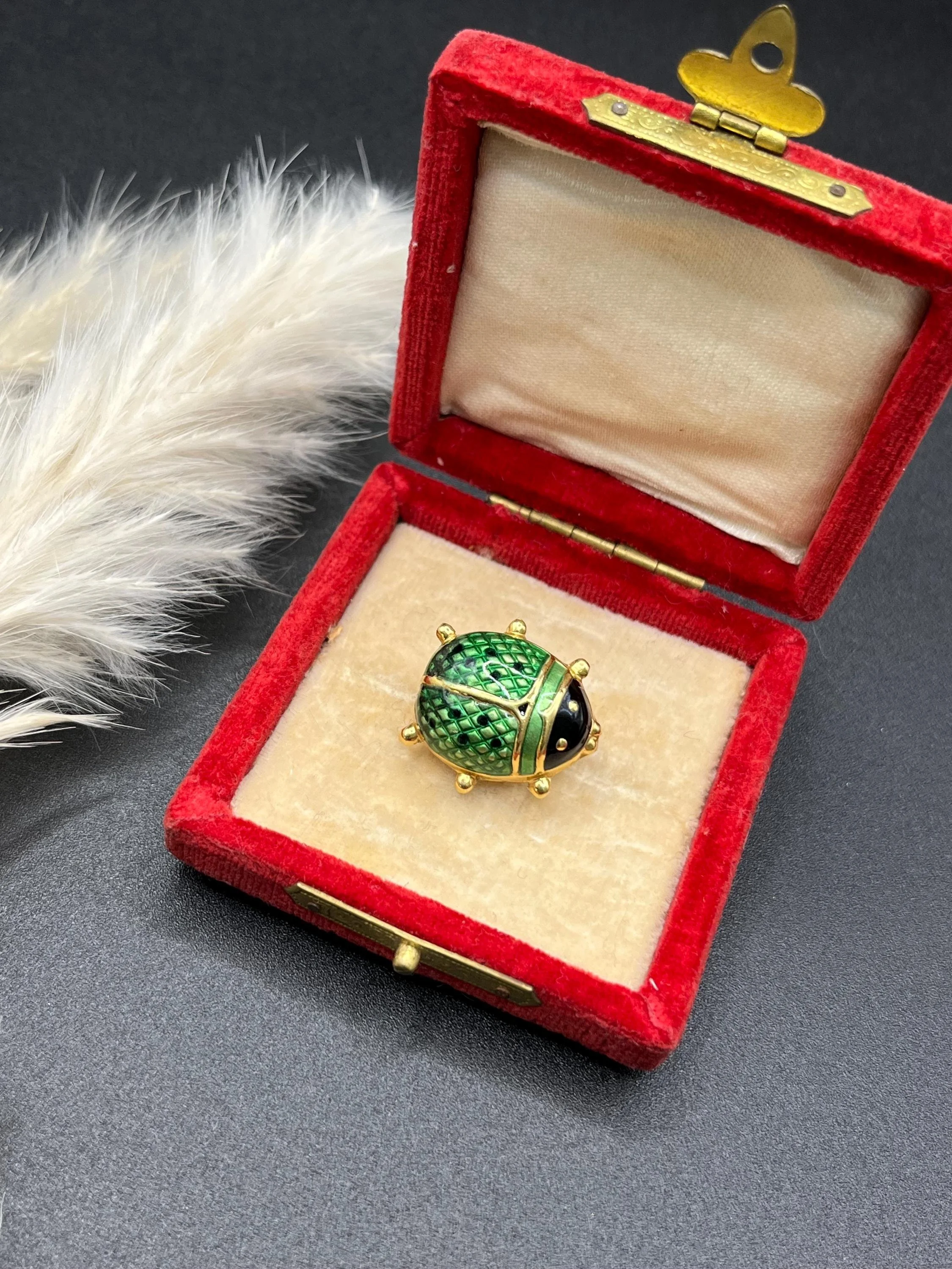 Vintage 18ct Gold Stamped, 1980s Italian Enamel Ladybug Brooch