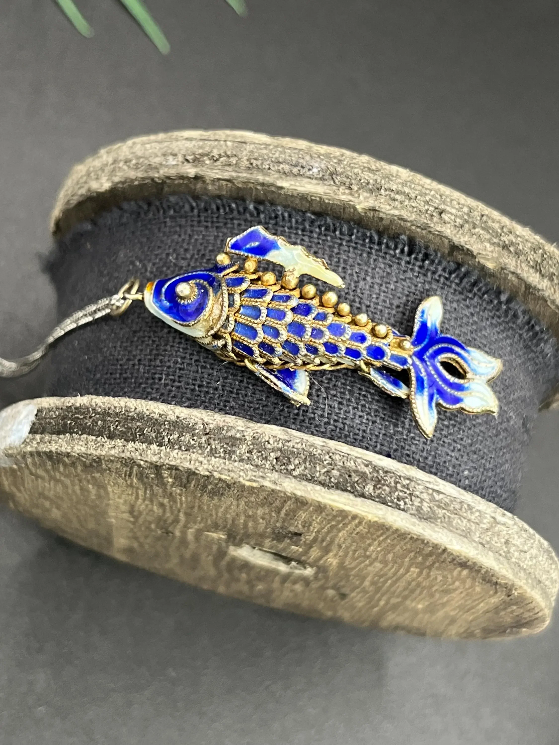 Vintage 1930s Silver Enamel Fish Pendant