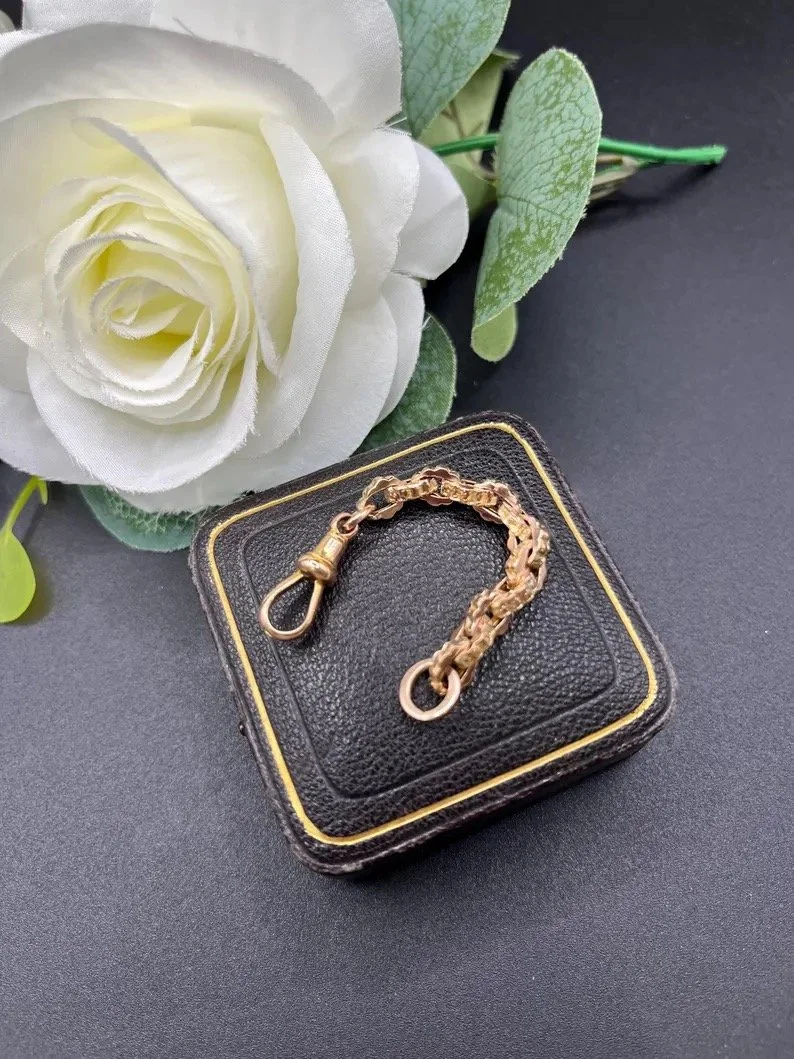 Antique 9ct Gold Victorian Ornate Link Chain Extender with Swivel Clasp, 3 1/4 inches
